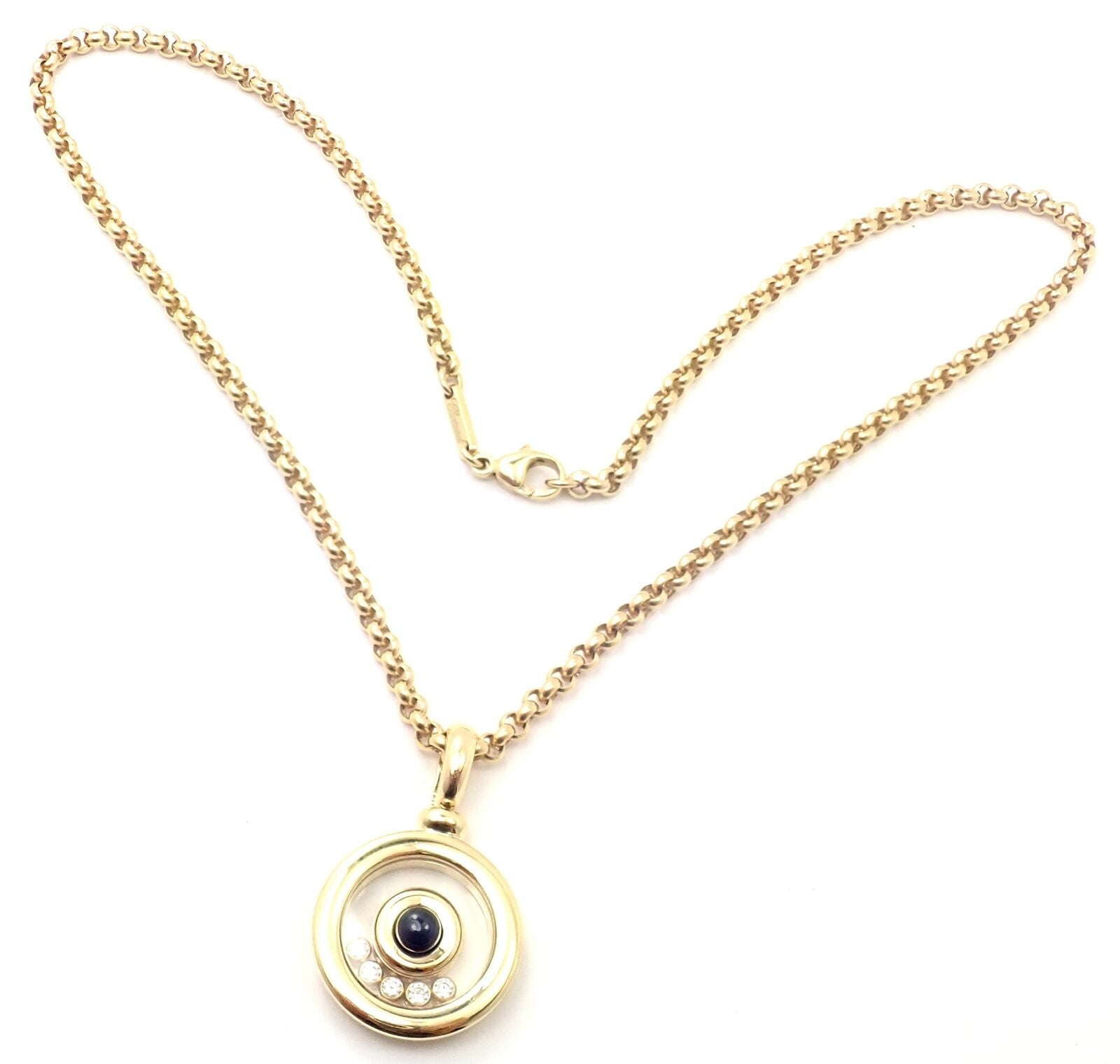 Chopard Jewelry & Watches:Fine Jewelry:Necklaces & Pendants Vintage! Chopard Happy Diamond Sapphire 18k Yellow Gold Pendant Link Necklace