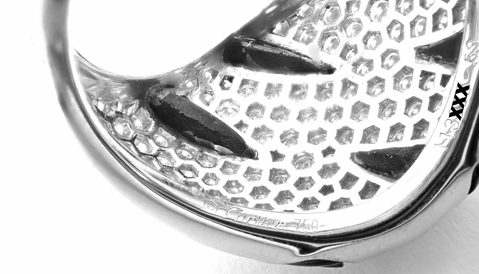 Authentic Cartier Panther Panthere Claw 18k White Gold Diamond Onyx Ring Size 53 | Fortrove