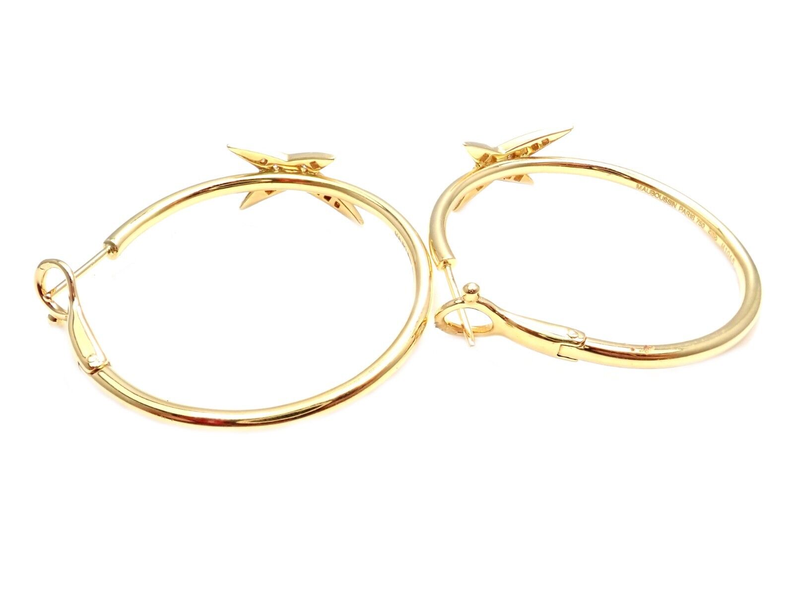 Rare! Mauboussin 18k Yellow Gold Diamond Celestial Star Etoile Hoop Earrings | Fortrove