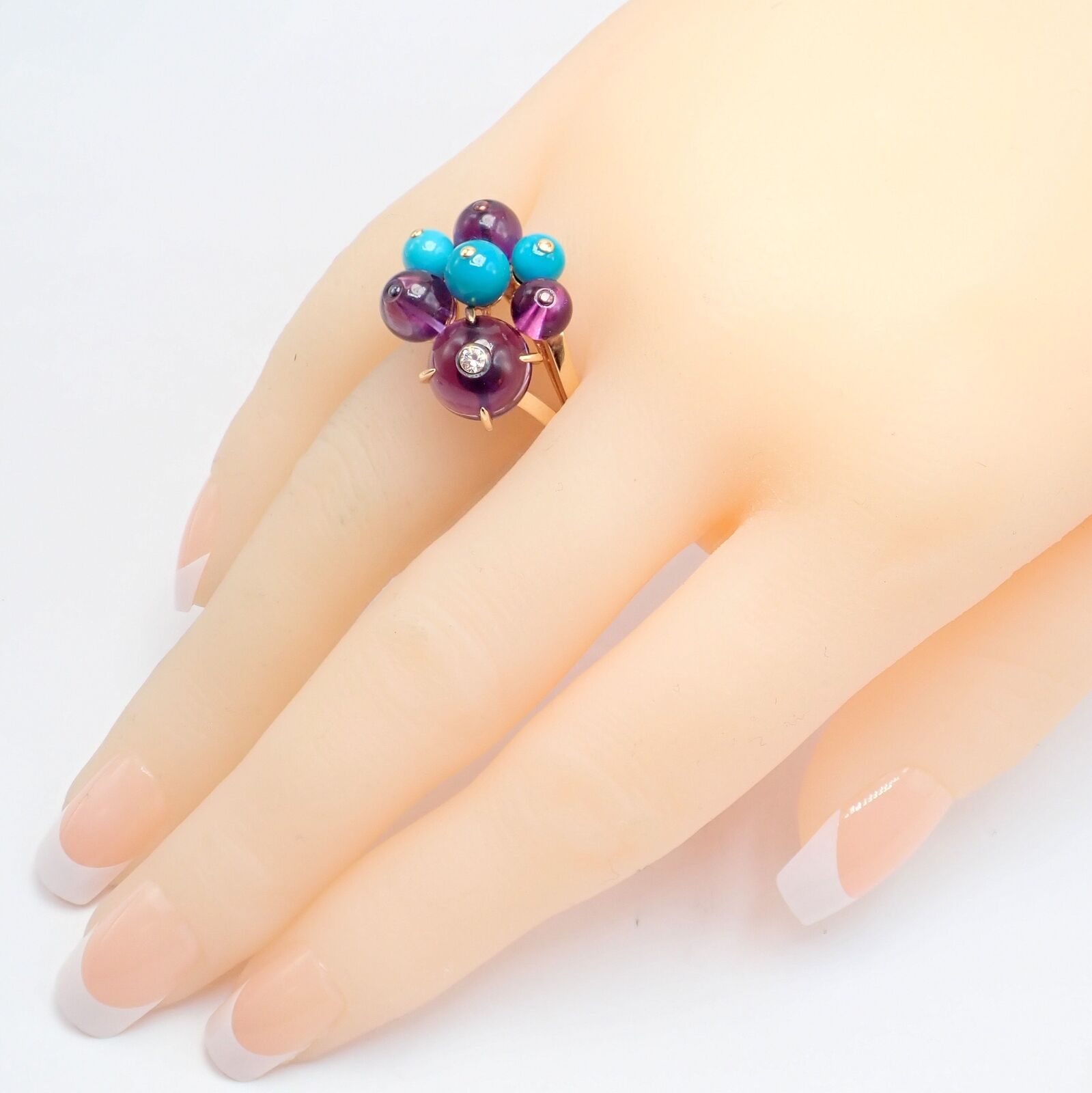 Rare! Authentic Cartier 18k Rose Gold Turquoise Diamond Delices De Goa Ring | Fortrove