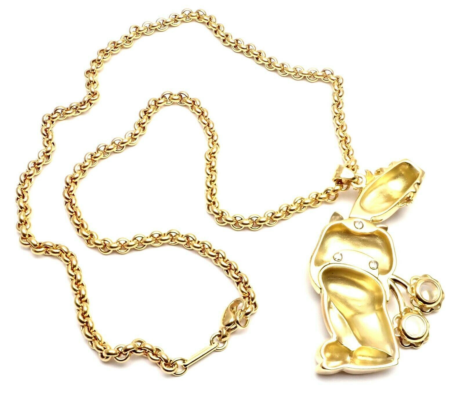 Authentic! Chopard 18k Yellow Gold Large Happy Clown Flower Pendant Necklace | Fortrove