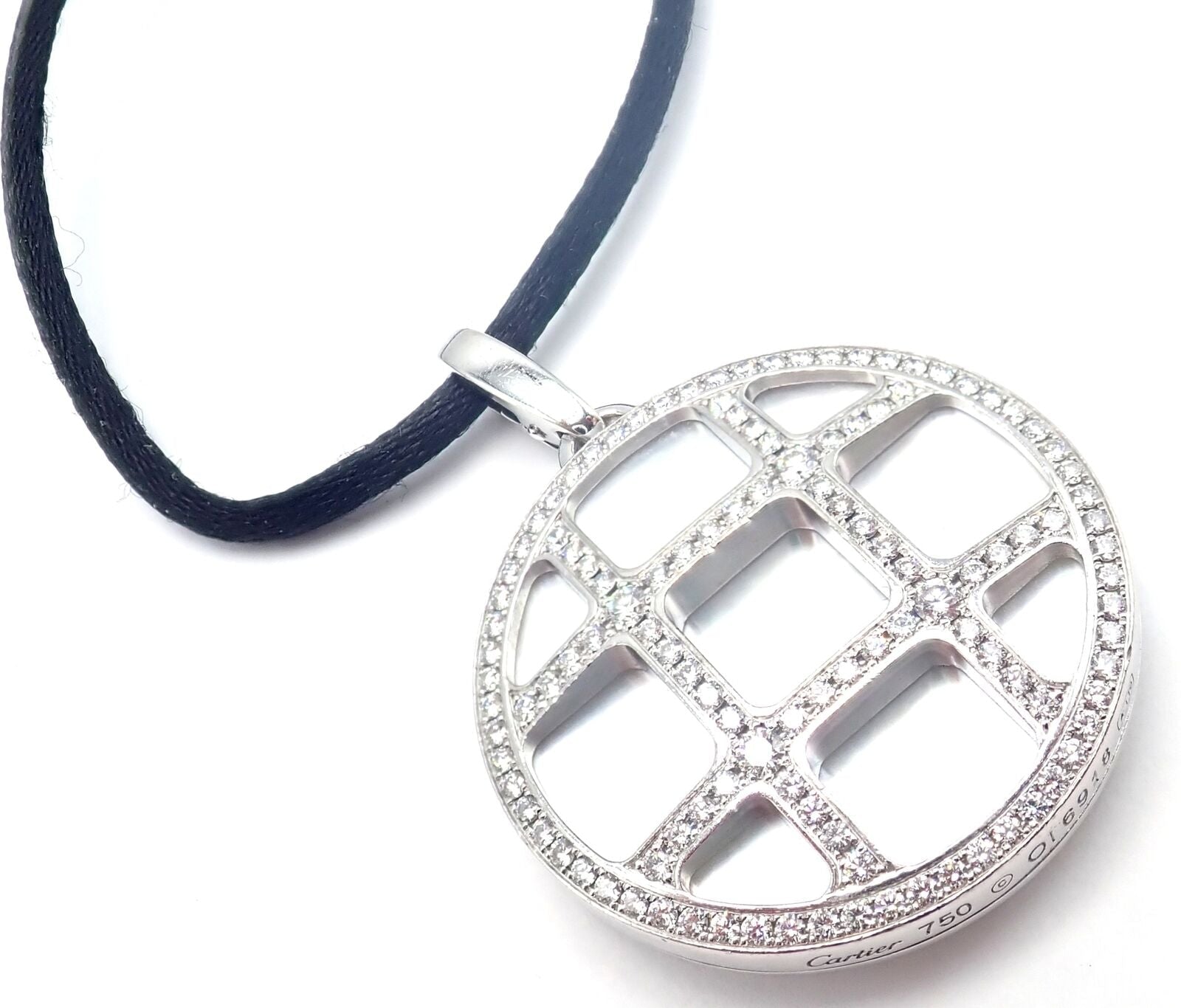 Cartier Pasha 18k White Gold Pave Diamond Mother Of Pearl Pendant Necklace | Fortrove