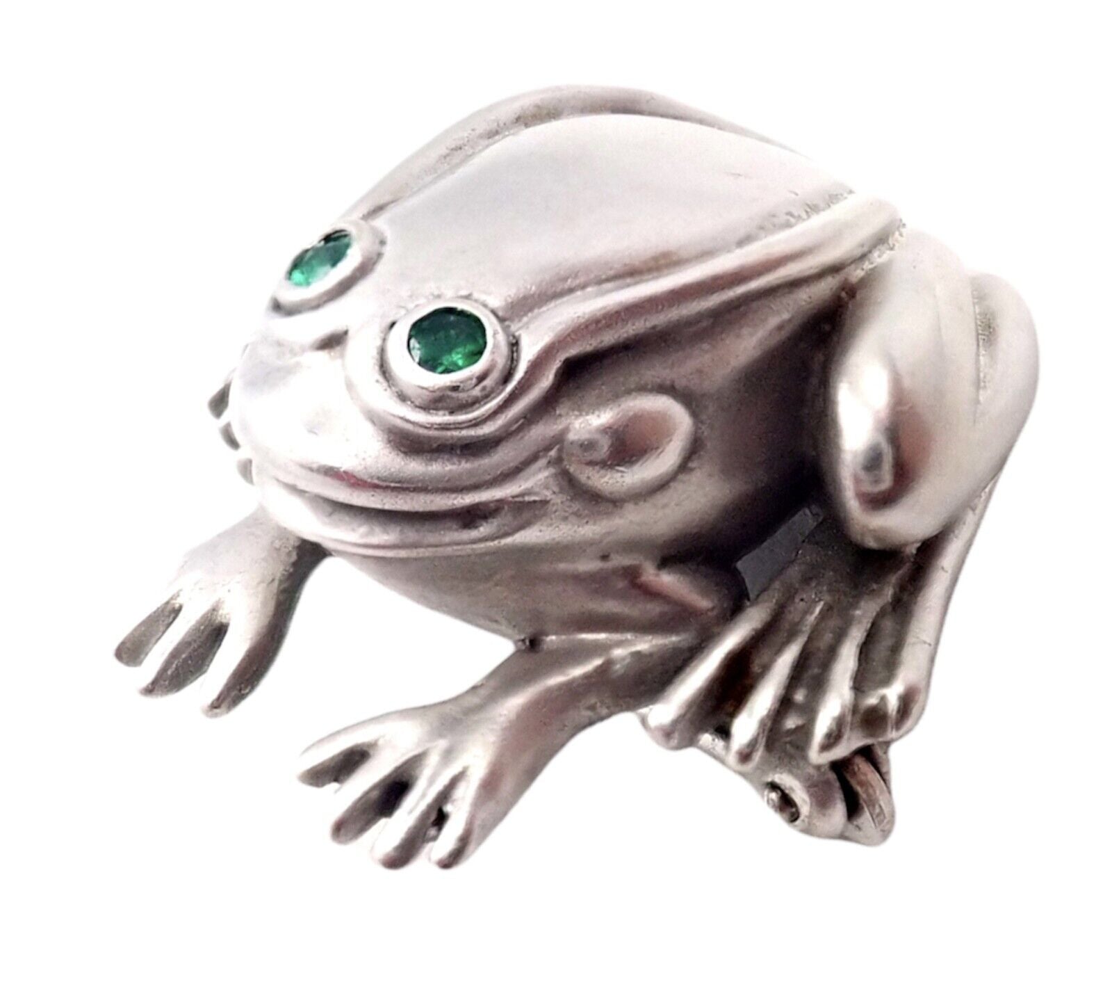 Rare! Authentic Kieselstein Cord 18k White Gold Frog Emerald Brooch 1998 | Fortrove