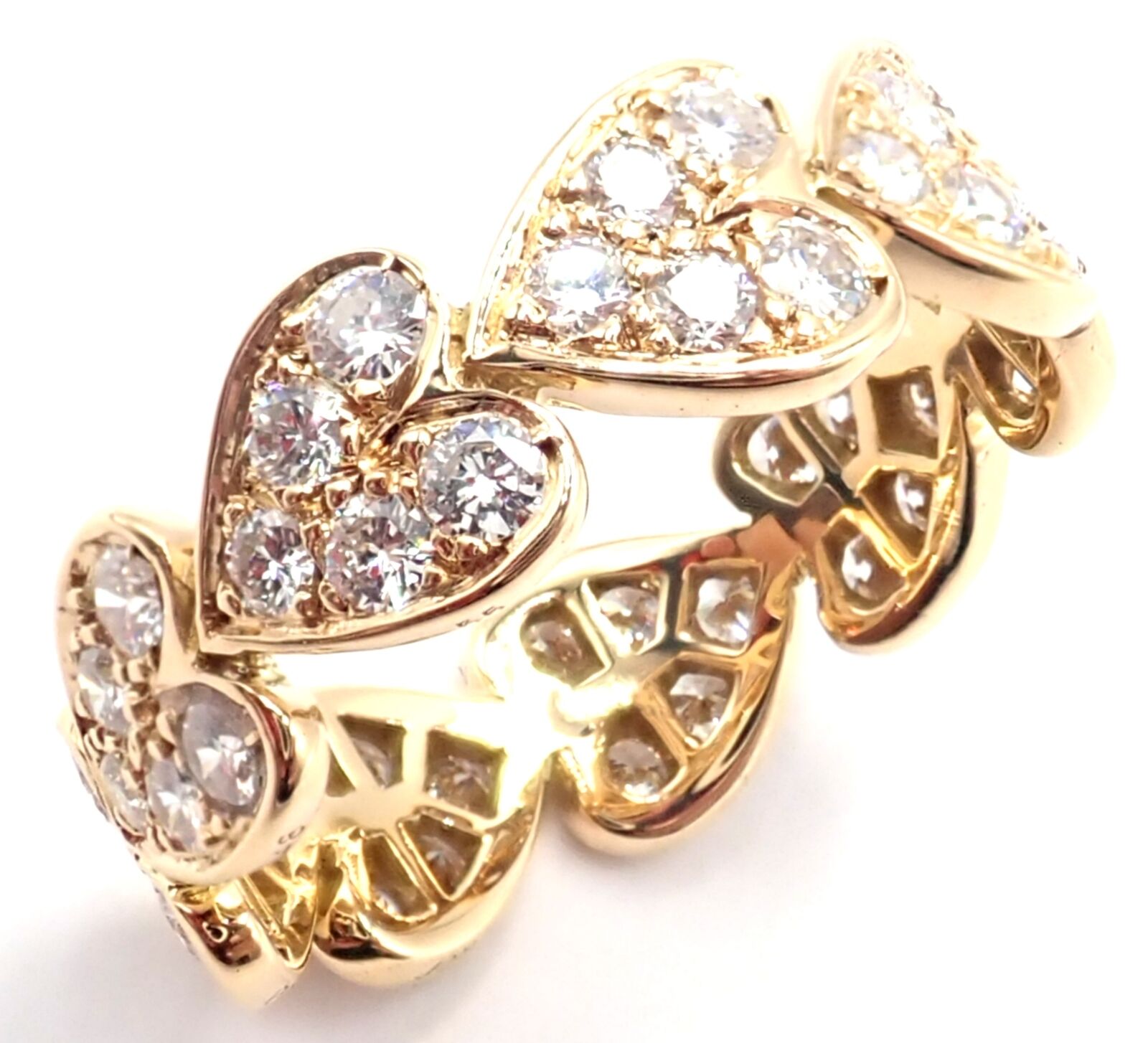 Authentic! Cartier 18k Yellow Gold Diamond Heart Eternity Band Ring Size 7.25 | Fortrove
