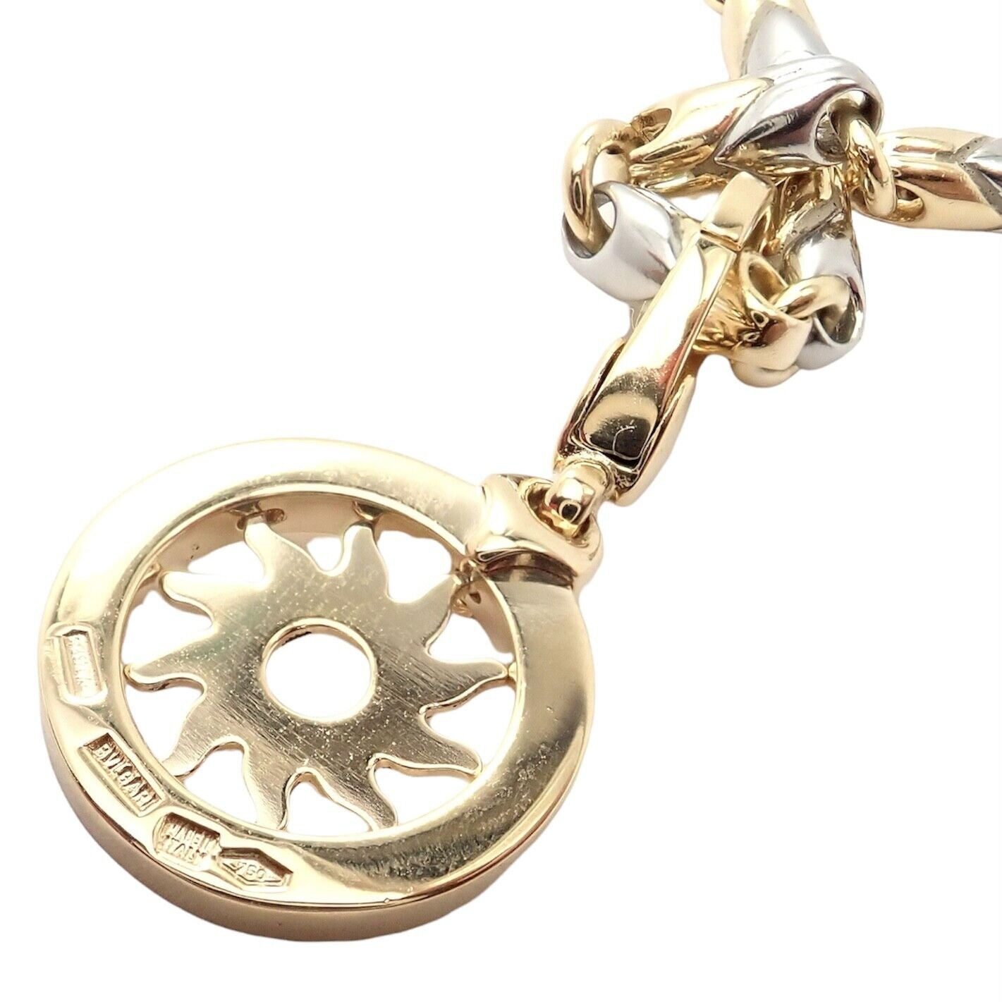Authentic! Bulgari Tondo Sun 18k Yellow Gold Sun Pendant + 18k/SS Chain Necklace | Fortrove