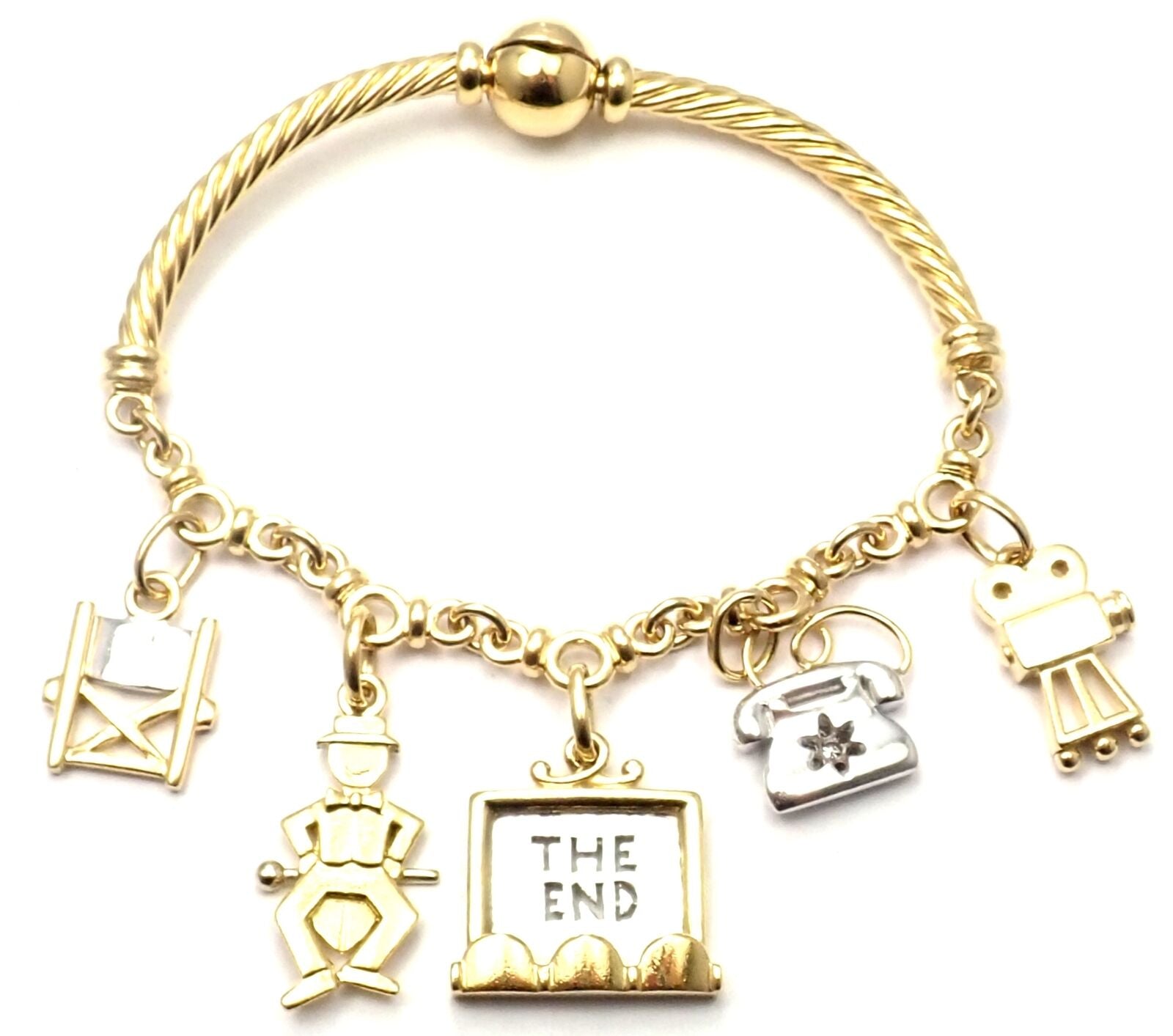 Rare! Authentic Pomellato 18k Yellow & White Gold Cinema Charm Bracelet | Fortrove