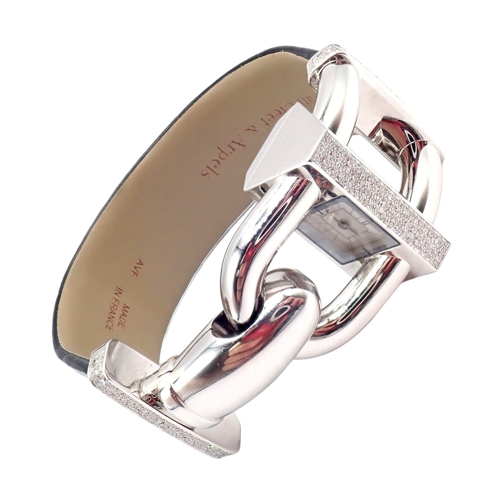 Authentic! Van Cleef & Arpels 18K White Gold Diamond Cadenas Alligator Watch | Fortrove
