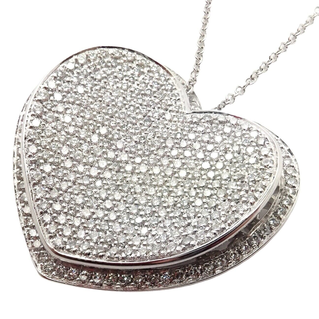 New! Authentic Pasquale Bruni 18k White Gold 2.02ct Pave Diamond Heart Necklace | Fortrove
