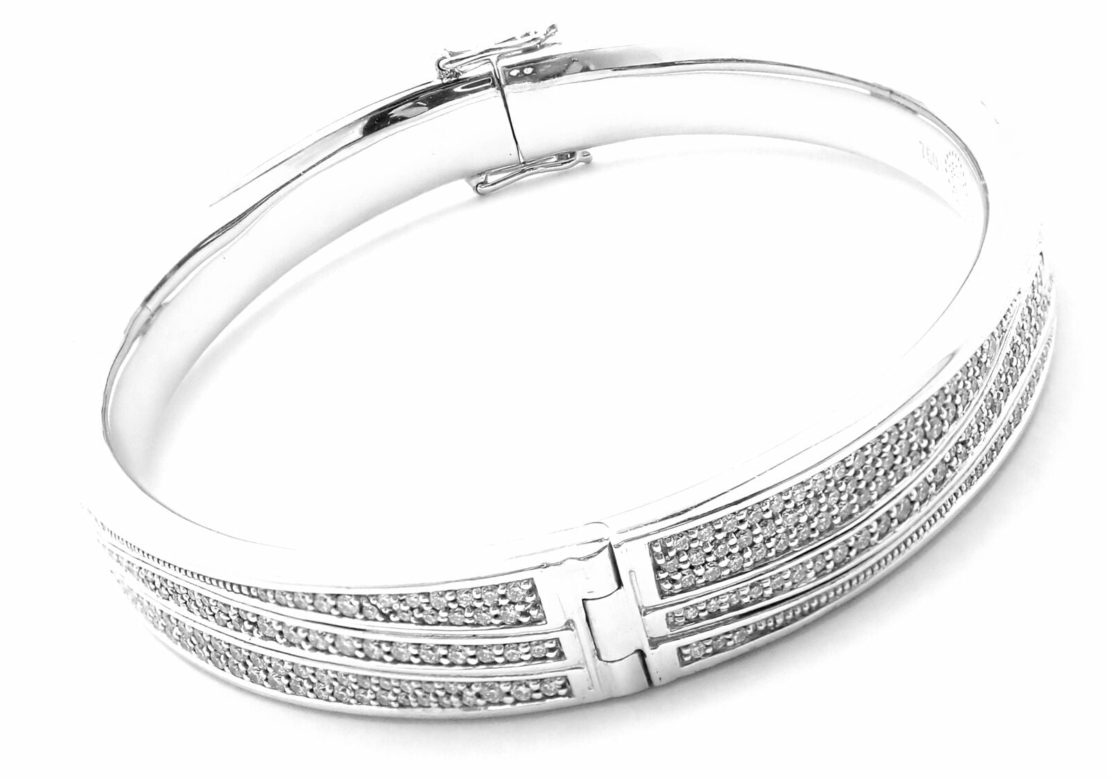 Authentic! Georg Jensen Fusion 18k White Gold Pave Diamond Bangle Bracelet Paper | Fortrove