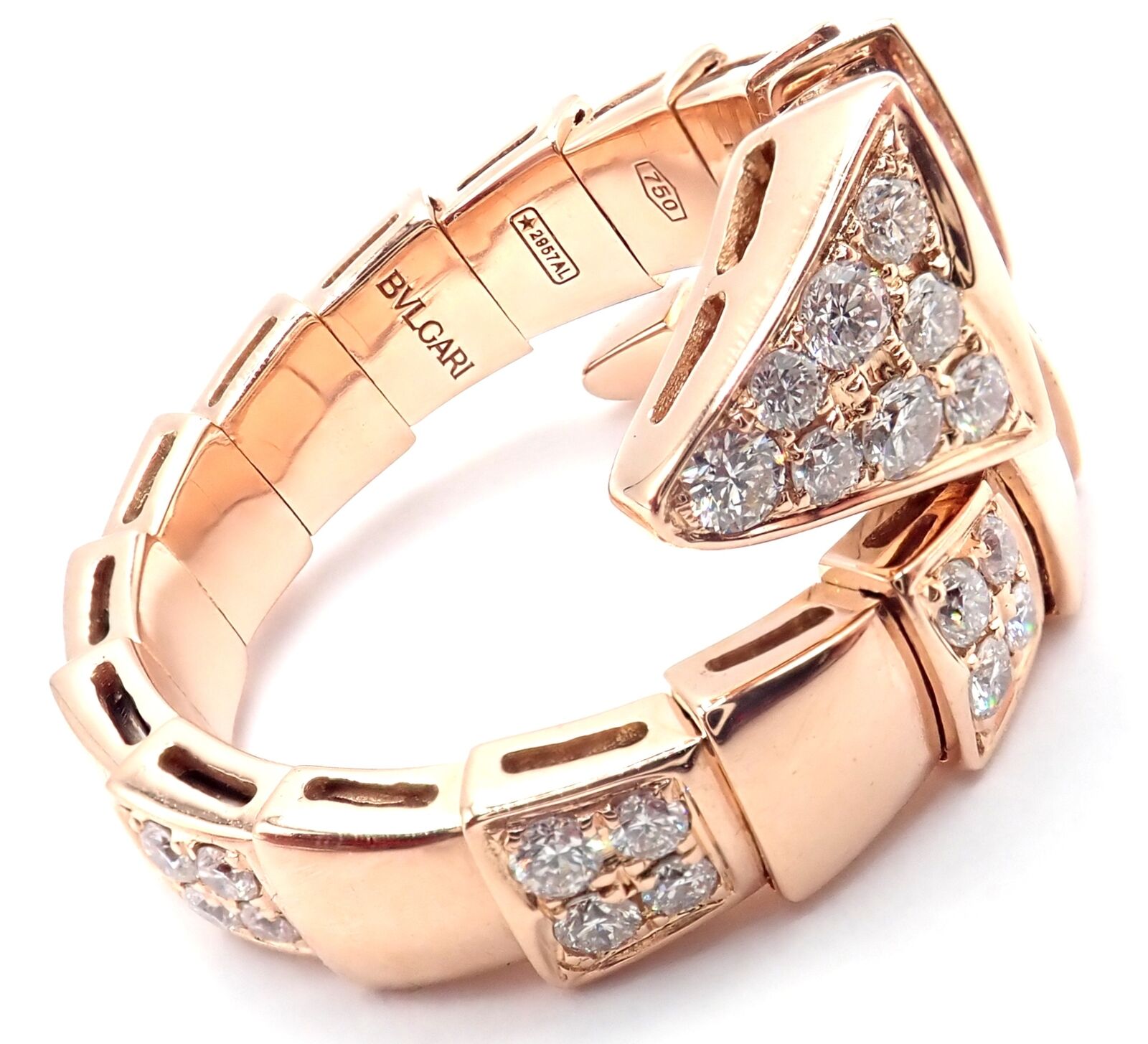 Authentic Bulgari Bvlgari Serpenti Viper 18k Rose Gold Diamond Band Ring Sz 8.75 | Fortrove