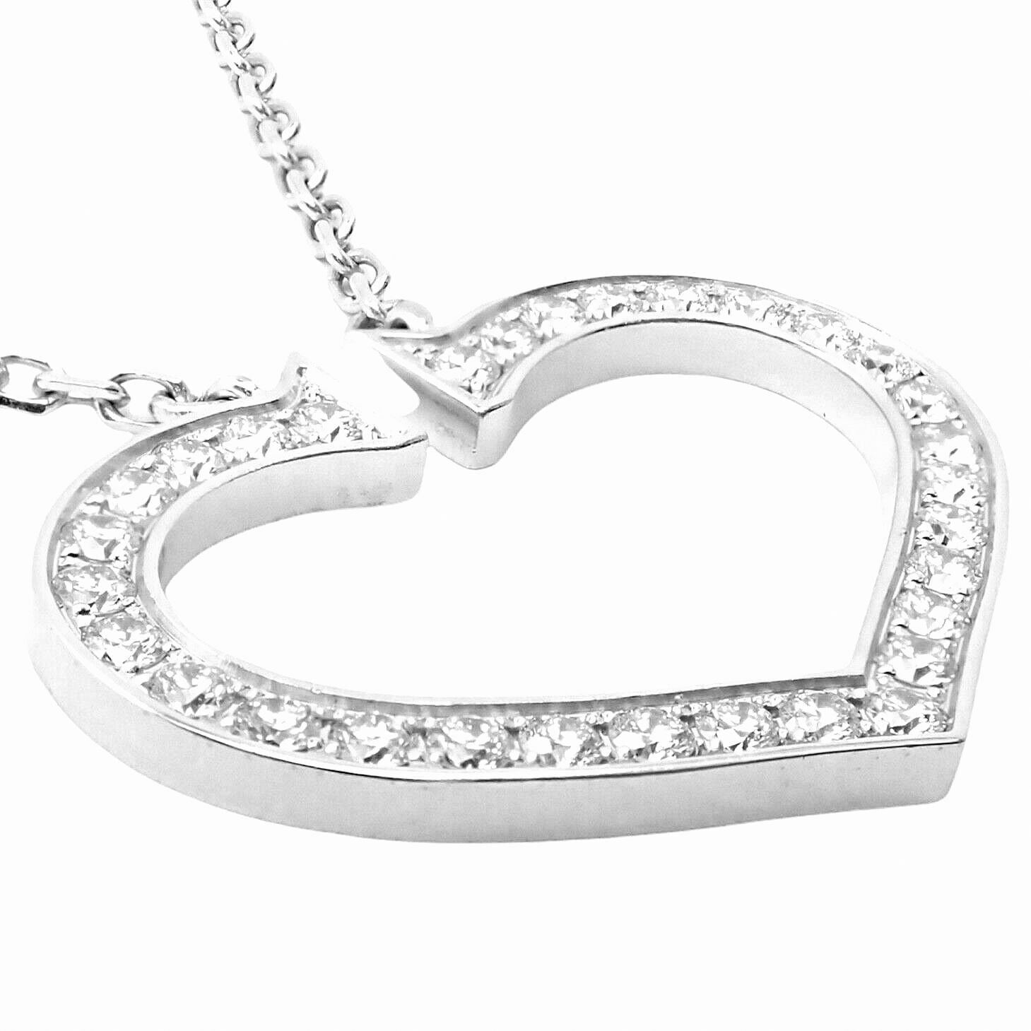 Authentic! Cartier 18k White Gold Diamond Large C Heart Pendant Necklace | Fortrove