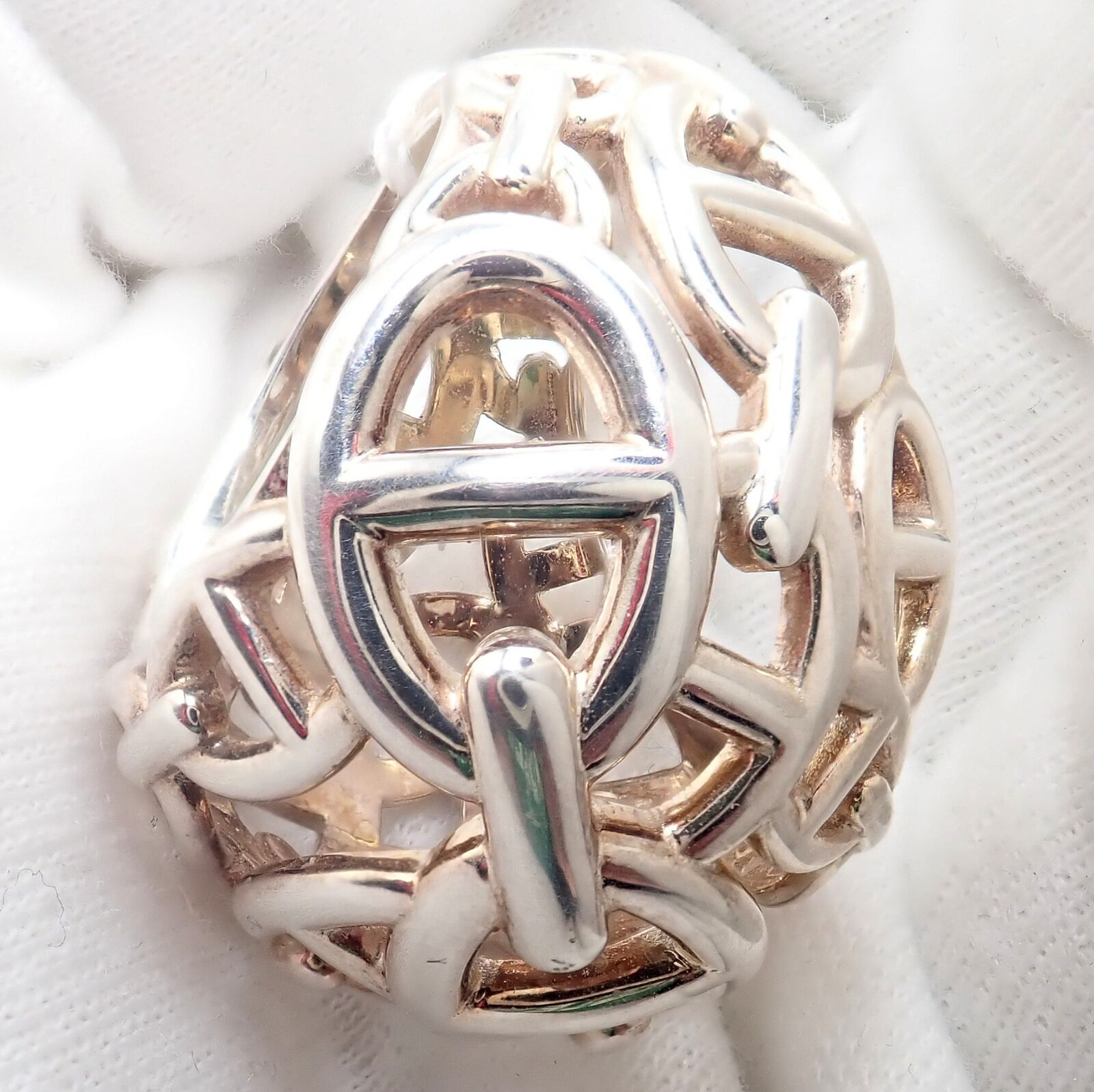 Authentic! Hermes Sterling Silver Large Chaine D'anchre Dome Ring sz 4.5 | Fortrove
