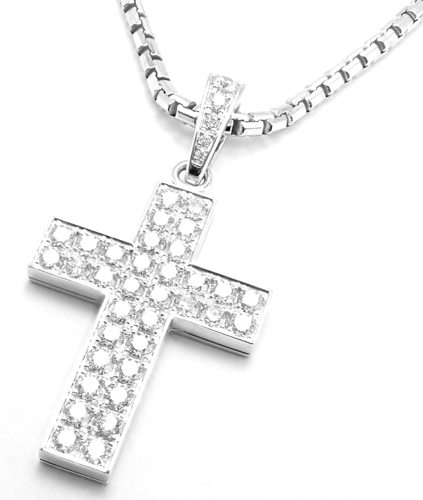 Authentic Cartier Cross 18k White Gold Diamond Charm Pendant Link Necklace Paper | Fortrove