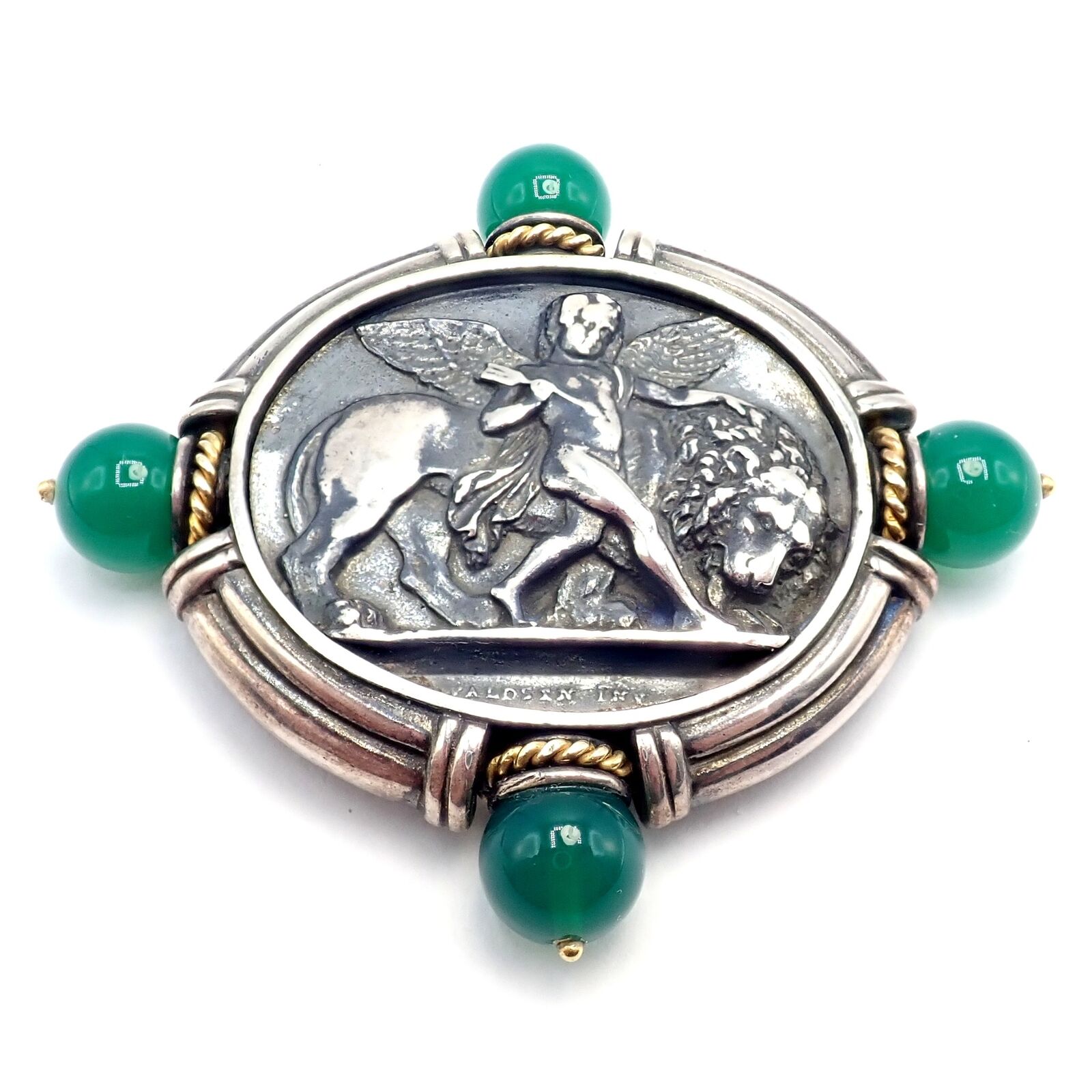 Authentic! SeidenGang 18k Yellow Gold Silver Large Medallion Chrysoprase Brooch | Fortrove