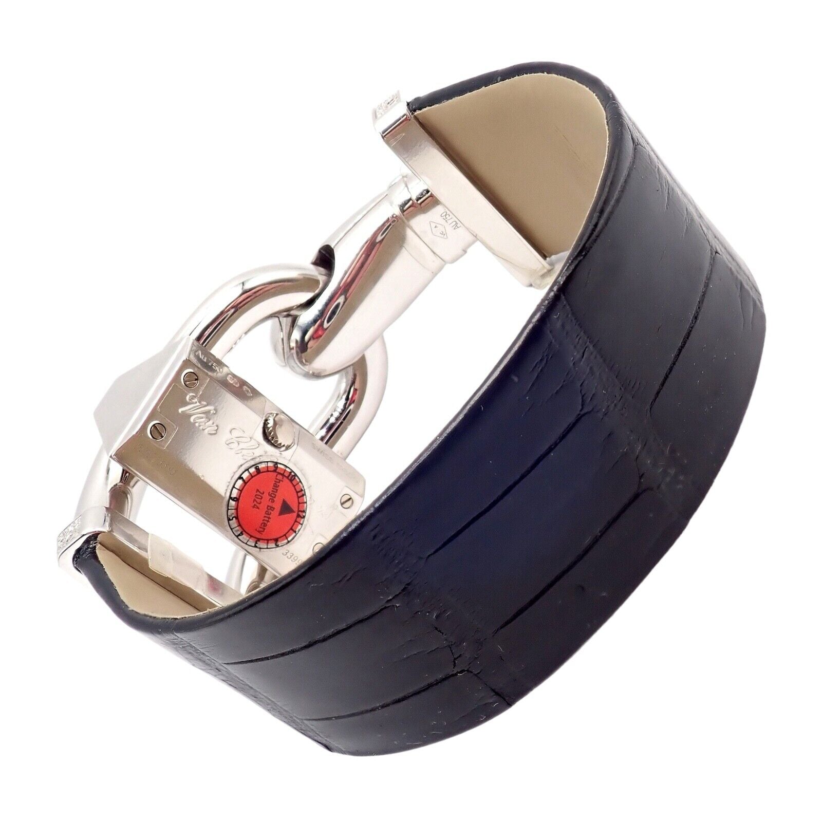 Authentic! Van Cleef & Arpels 18K White Gold Diamond Cadenas Alligator Watch | Fortrove