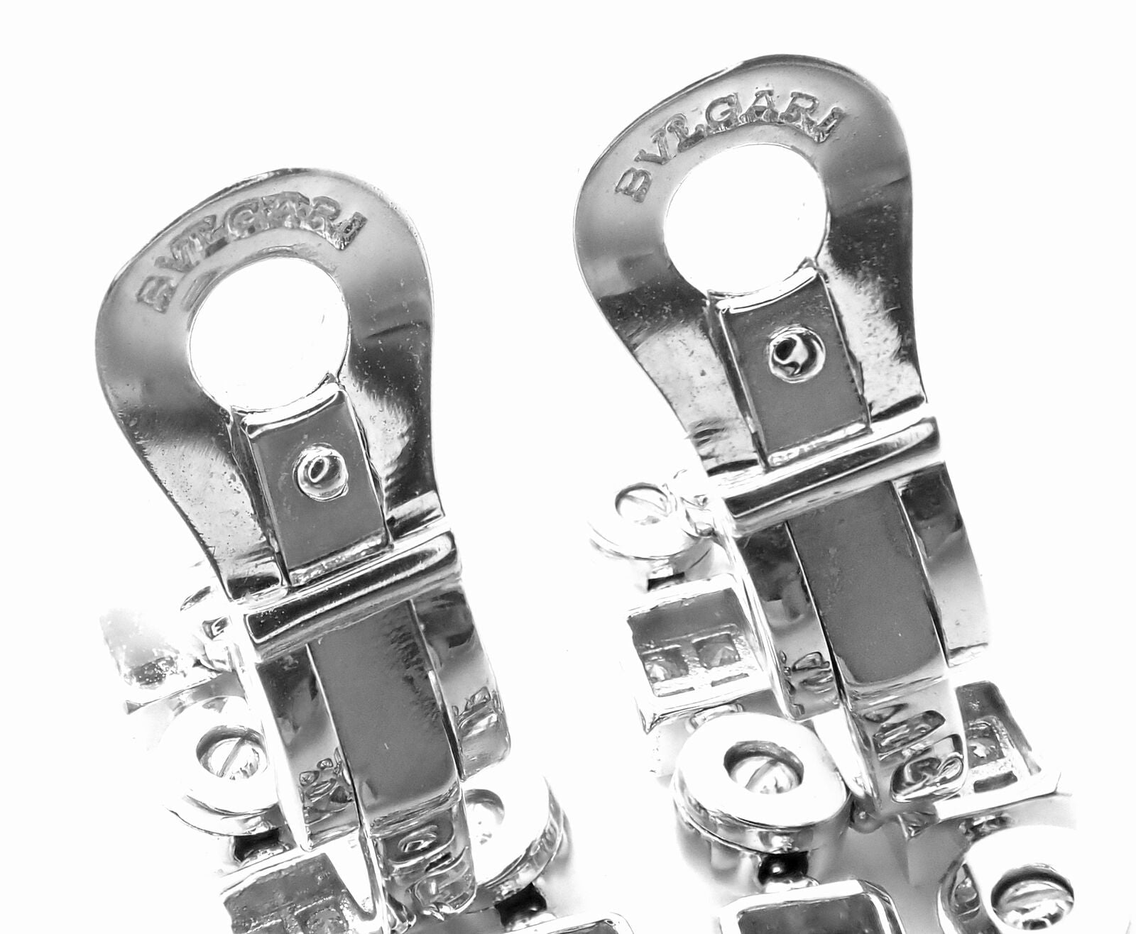Authentic! Bulgari Bvlgari Lucea 18k White Gold Diamond Long Drop Earrings | Fortrove