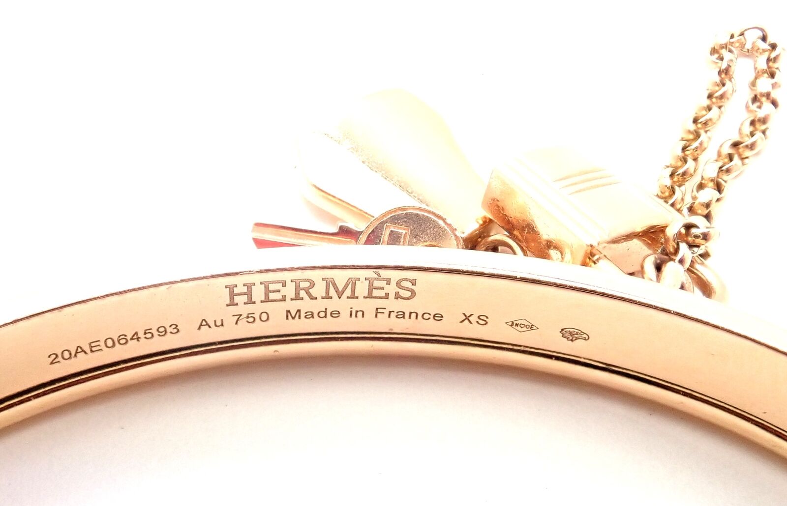 Authentic! Hermes 18K Rose Gold Kelly Clochette Double Cuff Bangle Bracelet | Fortrove