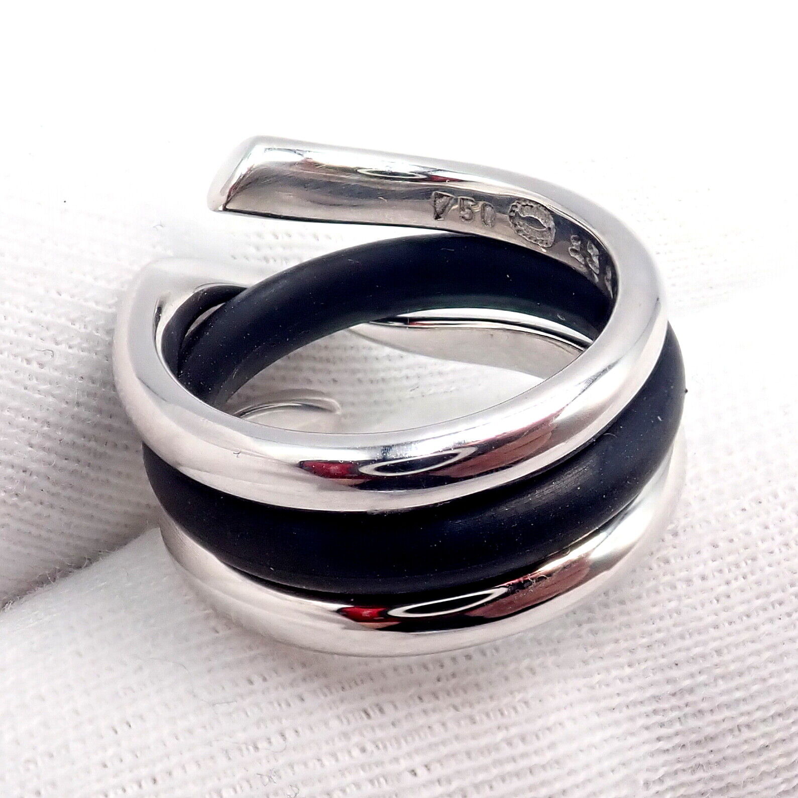 Authentic! Georg Jensen 18K White Gold Magic Rubber Ring sz 5.5 51 | Fortrove