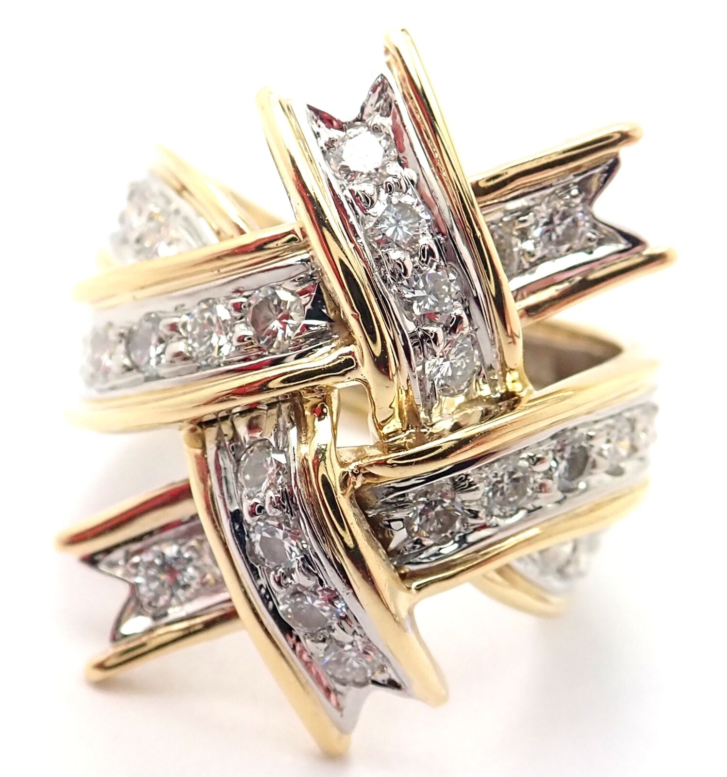 Rare! Authentic Tiffany & Co Platinum Diamond Ribbon Box Ring | Fortrove