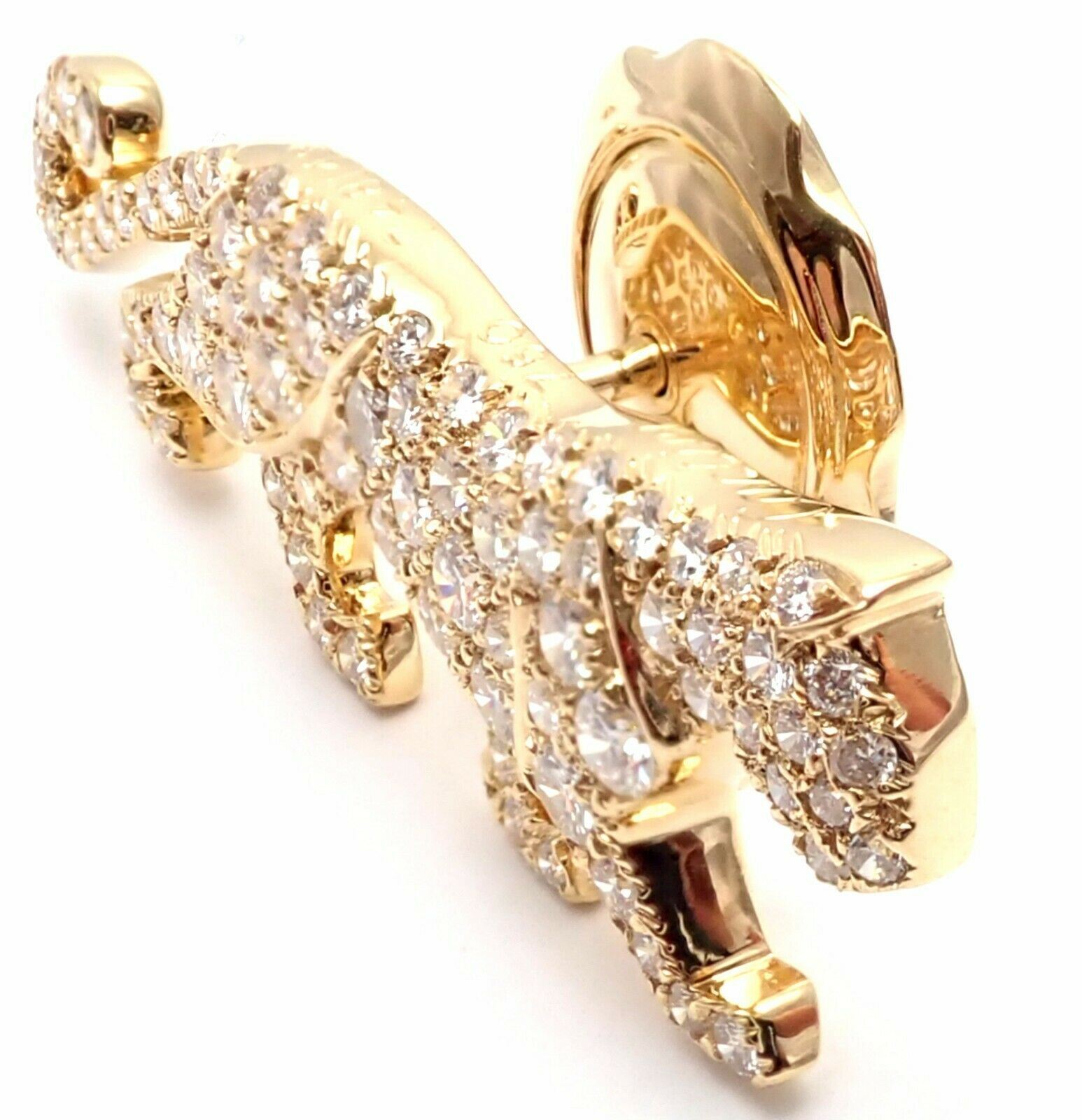 Authentic! Cartier Panther Panthere 18k Yellow Gold Diamond Tie Lapel Brooch Pin | Fortrove