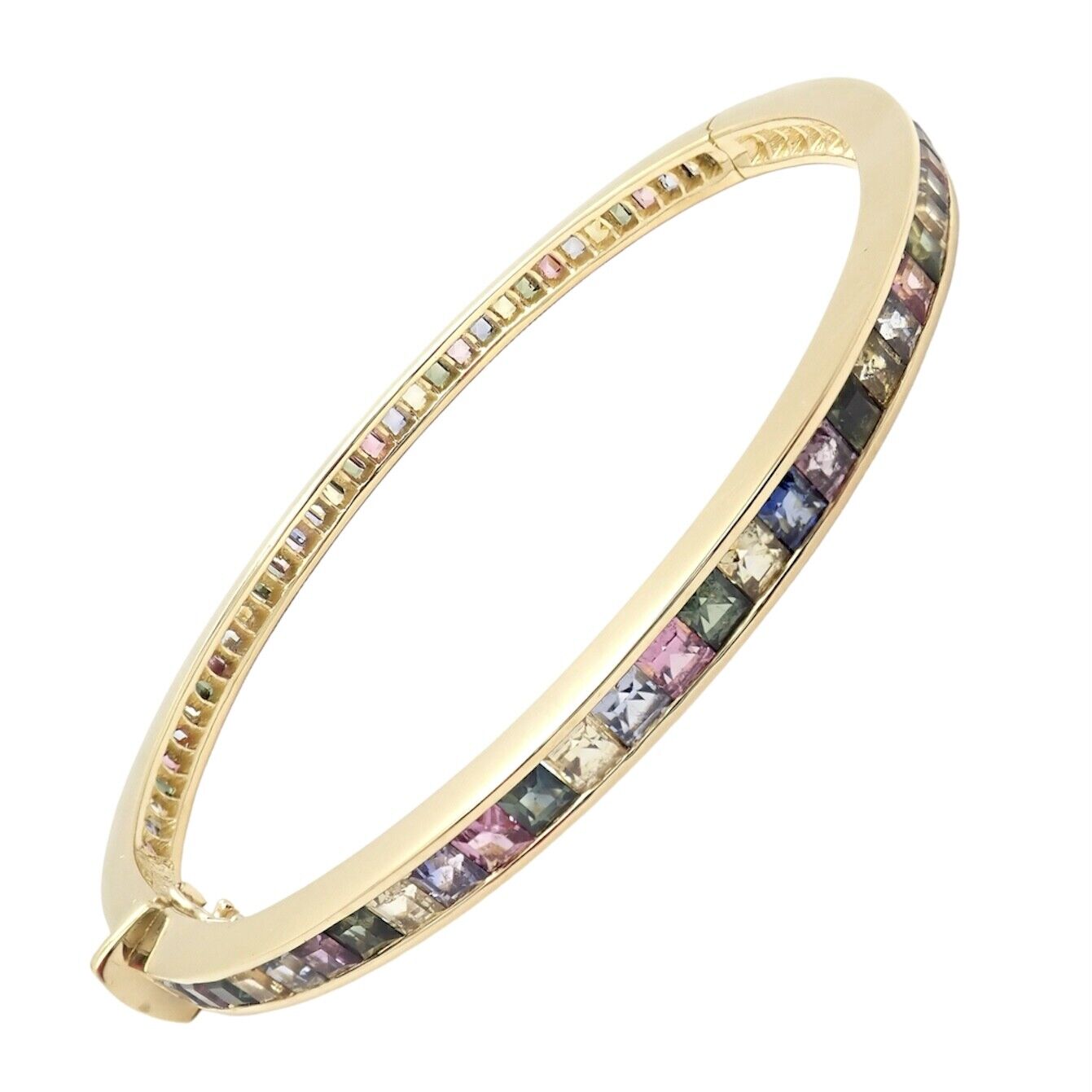 Authentic! Julius Cohen 18k Yellow Gold Diamond Pastel Color Stone Cuff Bracelet | Fortrove