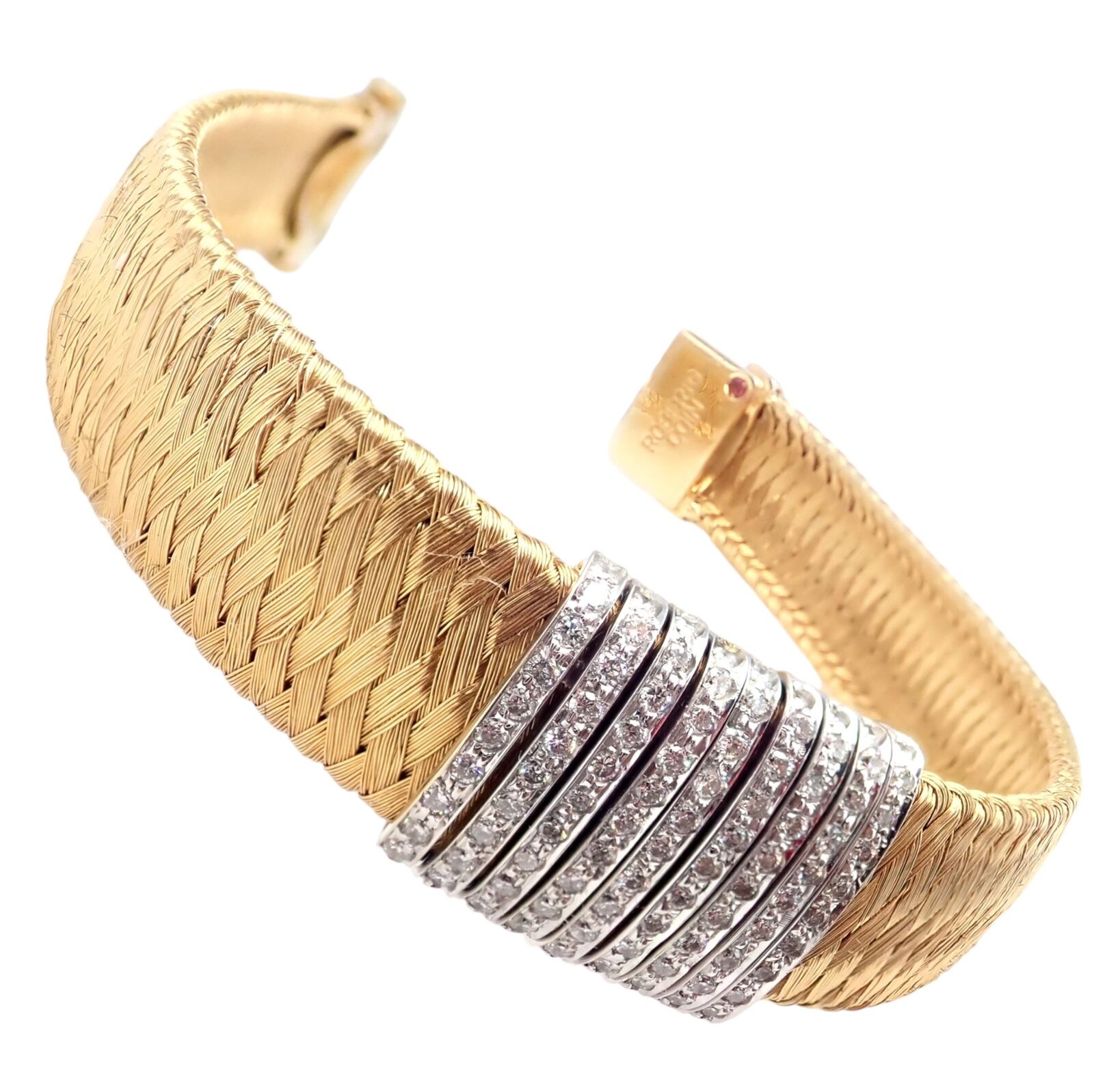 Authentic! Roberto Coin 18k Yellow Gold 9 Row Diamond Silk Weave Bracelet | Fortrove