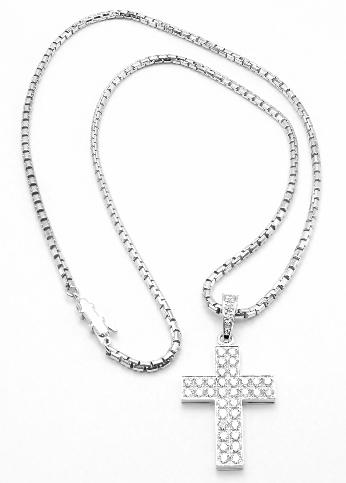 Authentic Cartier Cross 18k White Gold Diamond Charm Pendant Link Necklace Paper | Fortrove