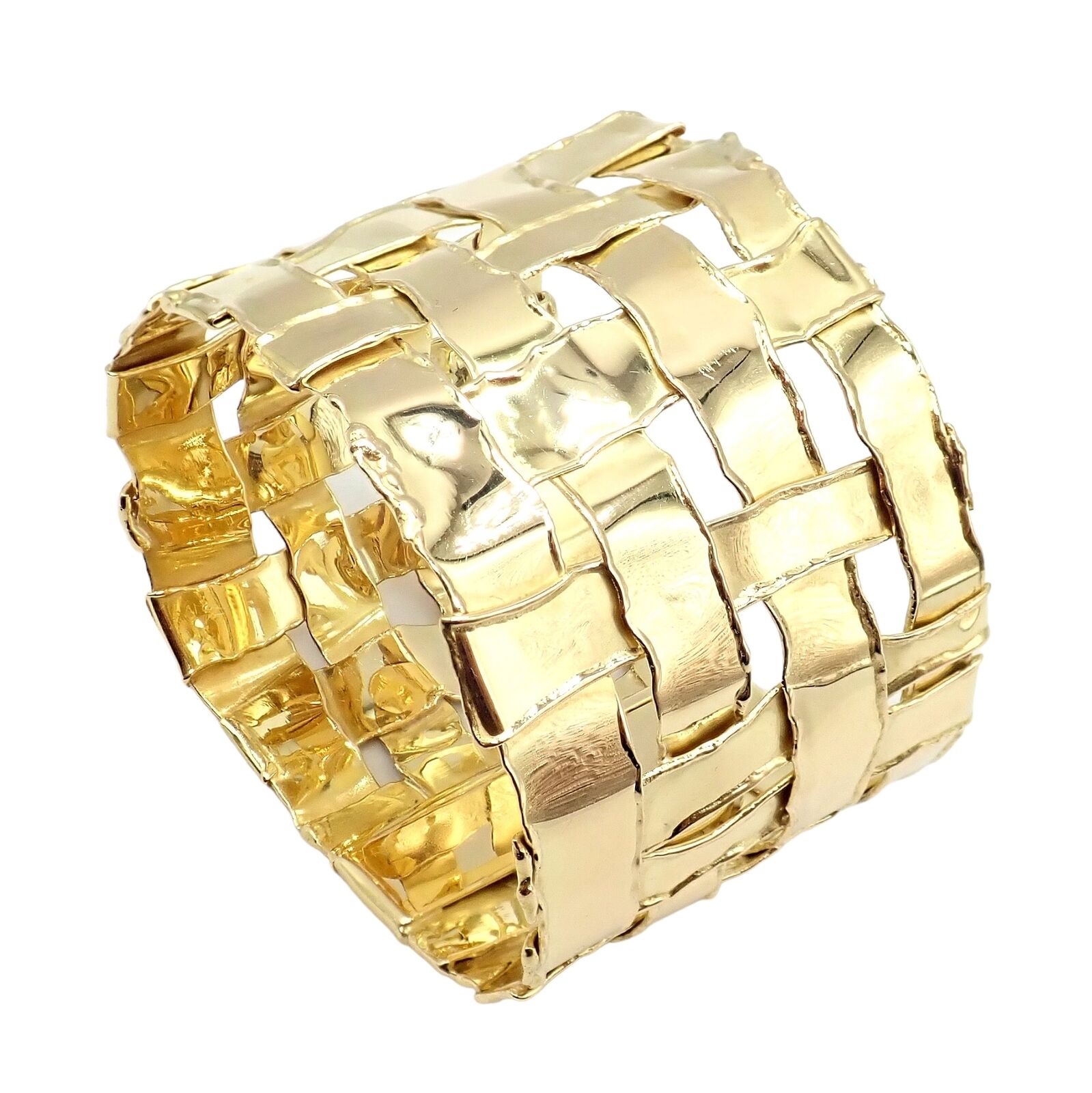 Authentic! Vintage Tiffany & Co 18k Yellow Gold Basket Weave Wide Bracelet | Fortrove