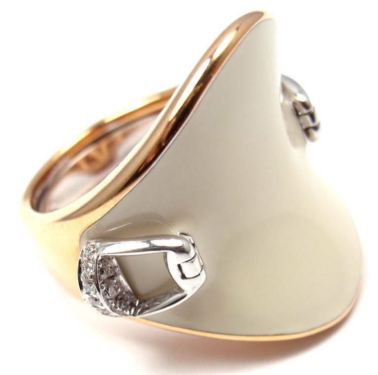 Authentic! Roberto Coin Saddle Stirrup 18k Rose Gold Diamond Enamel Ring | Fortrove