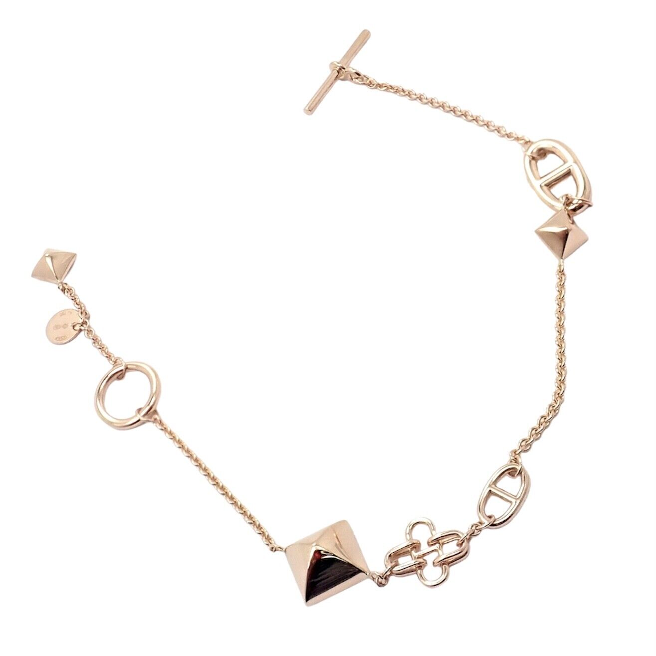 Authentic! Hermes 18k Rose Gold Signature Iconic Logos Link Toggle Bracelet | Fortrove