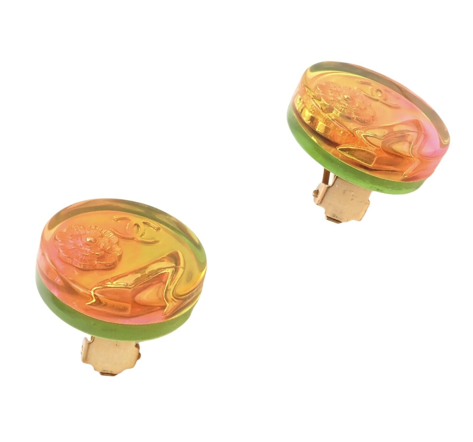 Rare! Vintage Chanel Paris France Holographic Logo Camellia Earrings 1997 Spring | Fortrove