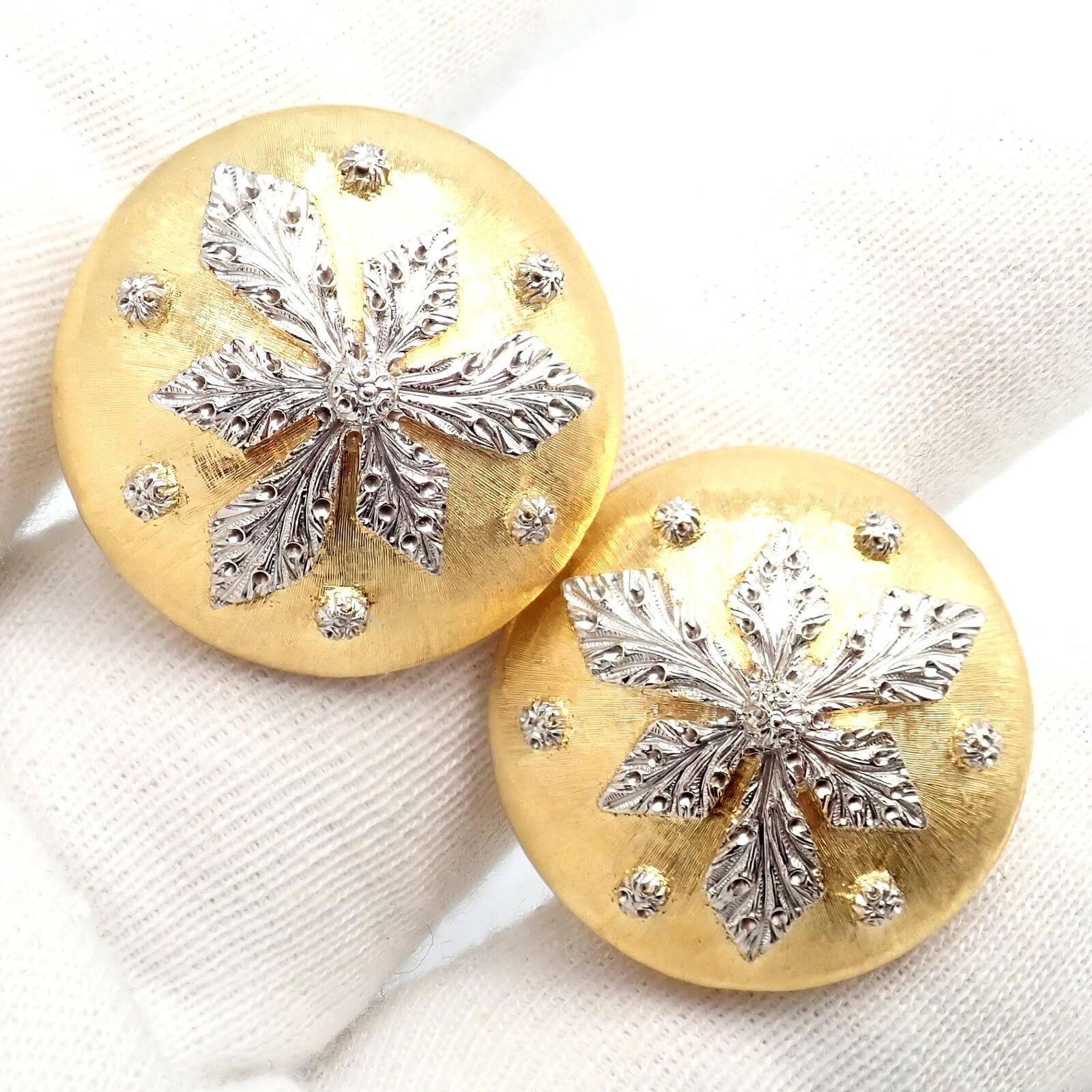 Vintage Mario Buccellati 18k Yellow White Gold Geminato Large Button Earrings | Fortrove