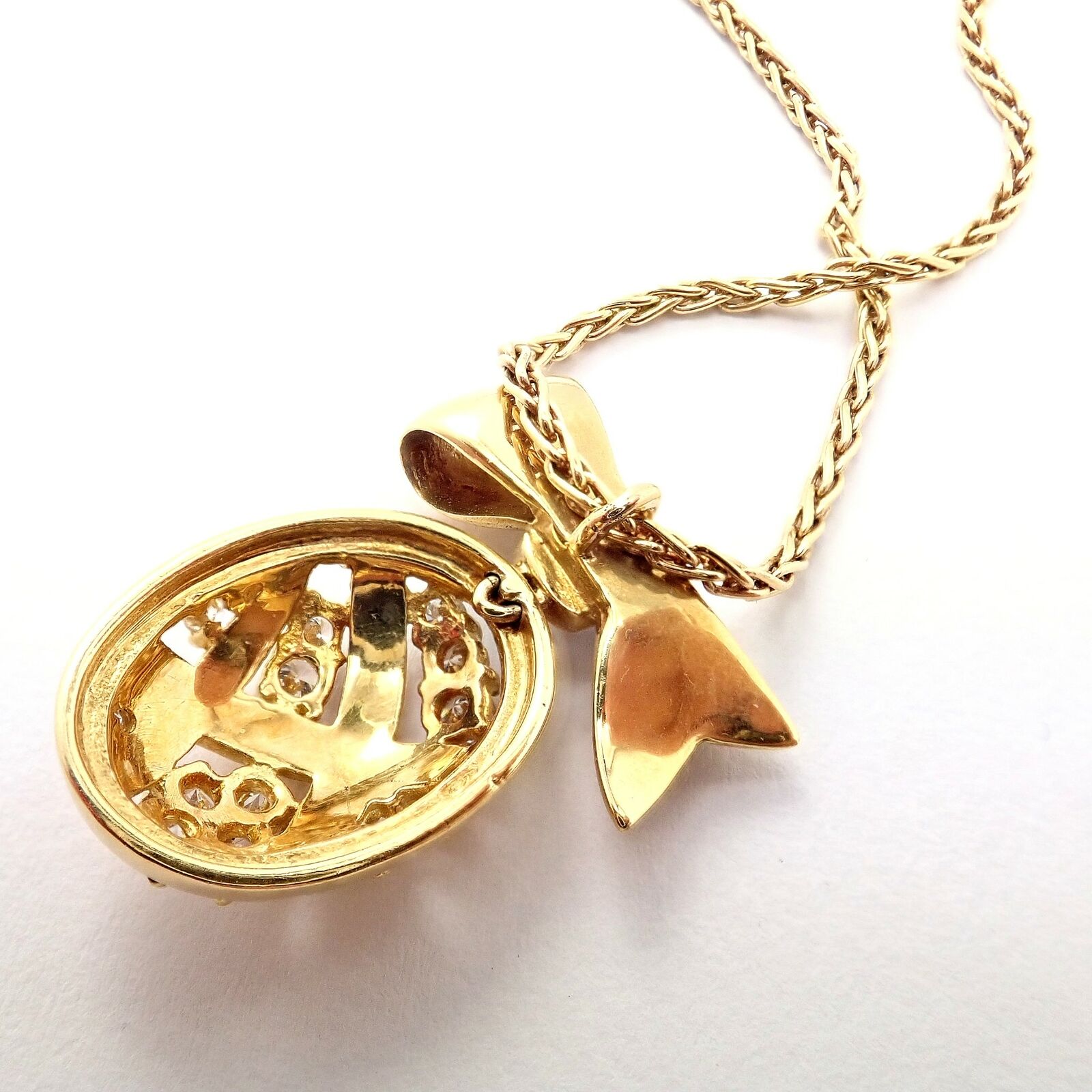 Authentic! Christian Dior 18k Yellow Gold Lapis Diamond Egg Pendant Necklace | Fortrove