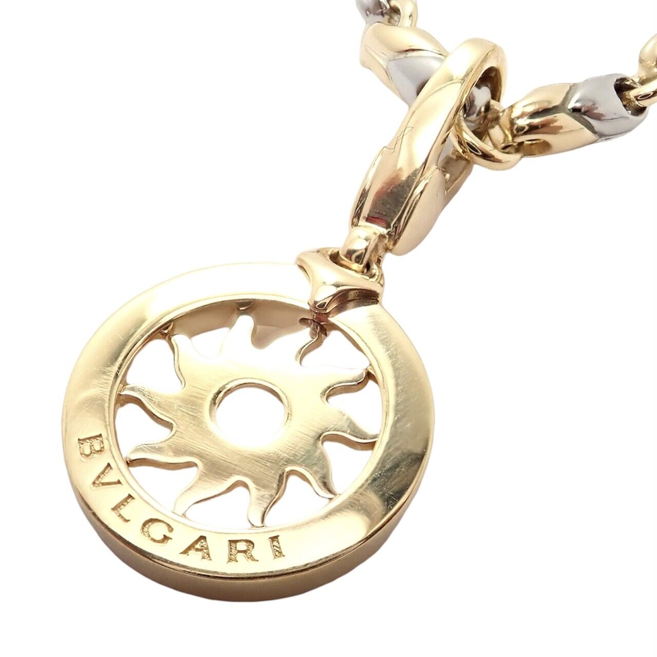 Authentic! Bulgari Tondo Sun 18k Yellow Gold Sun Pendant + 18k/SS Chain Necklace | Fortrove