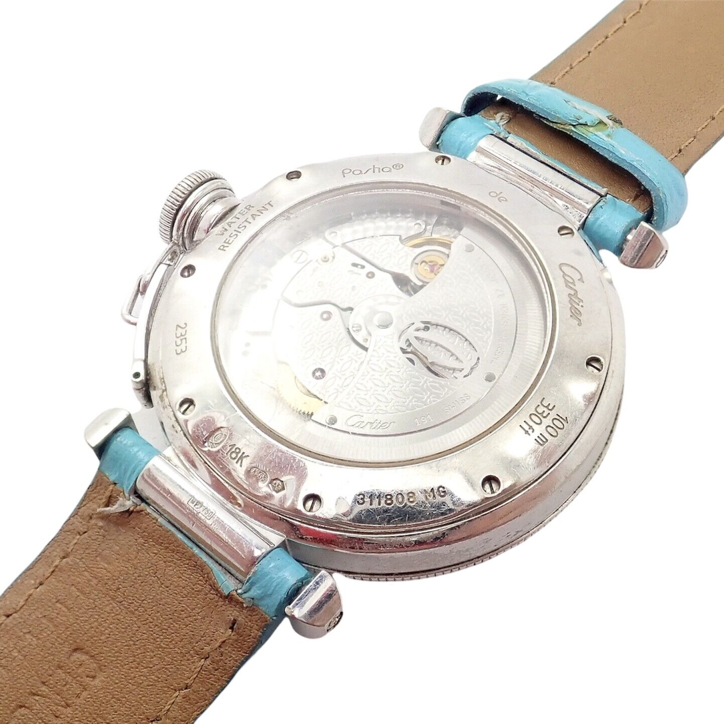 Authentic! Cartier 18k White Gold Pasha Pink Dial Miami Diamond Automatic Watch | Fortrove