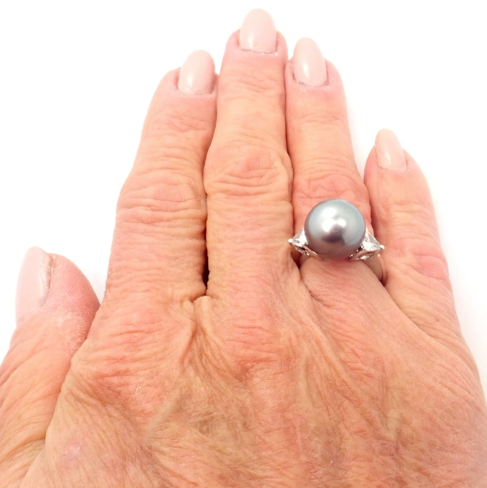 Rare! Mikimoto Platinum .5ctw Diamond 12mm Tahitian South Sea Pearl Heart Ring | Fortrove