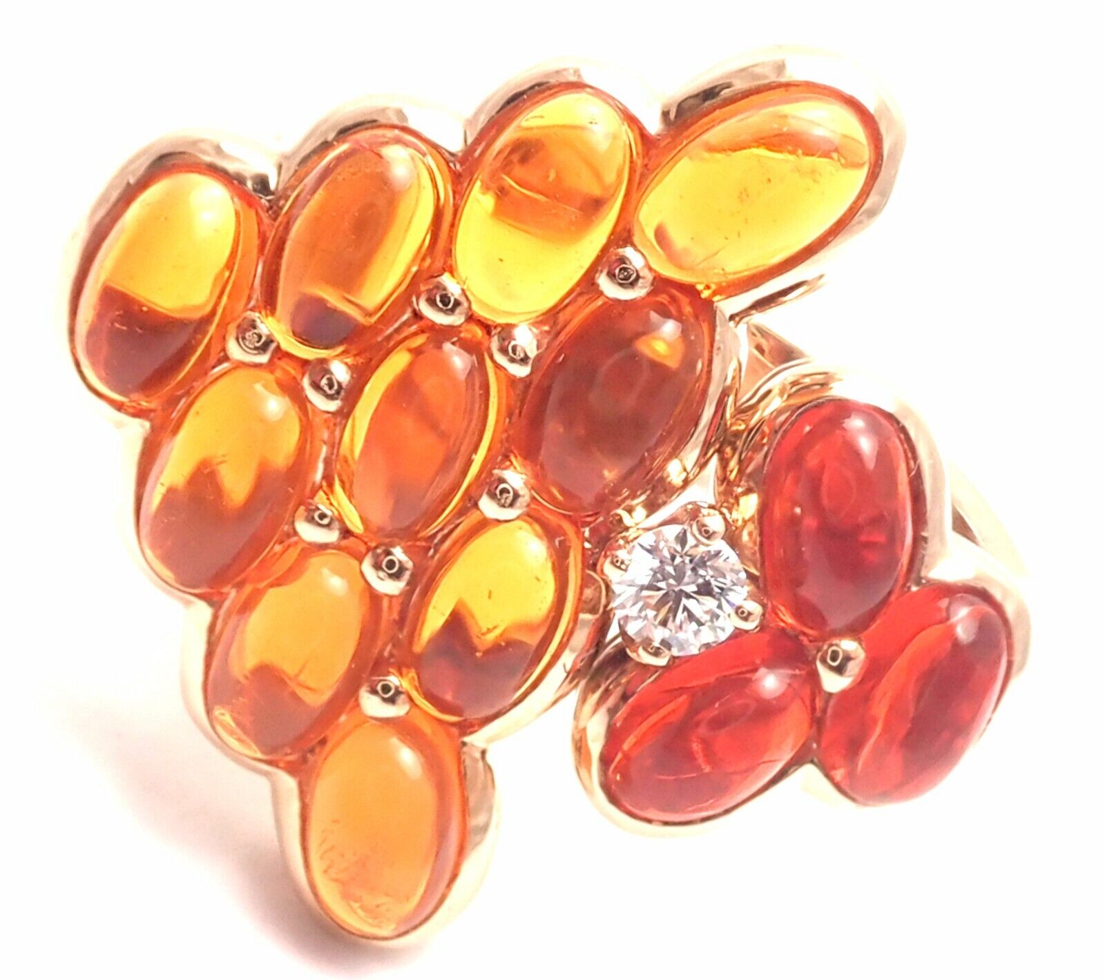 Authentic! Mauboussin Paris 18k Rose Gold Diamond Tourmaline Citrine Ring | Fortrove