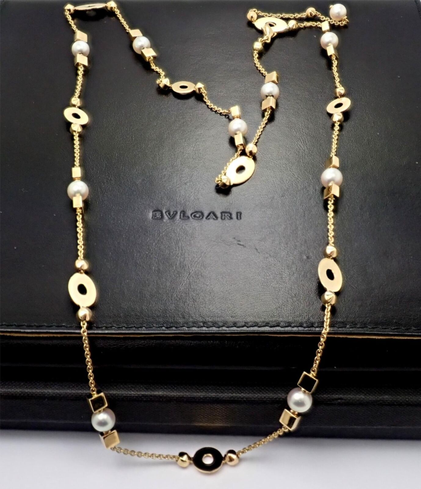 Authentic! Bulgari Bvlgari Lucea 18k Yellow Gold 34" 7mm Pearl Necklace | Fortrove