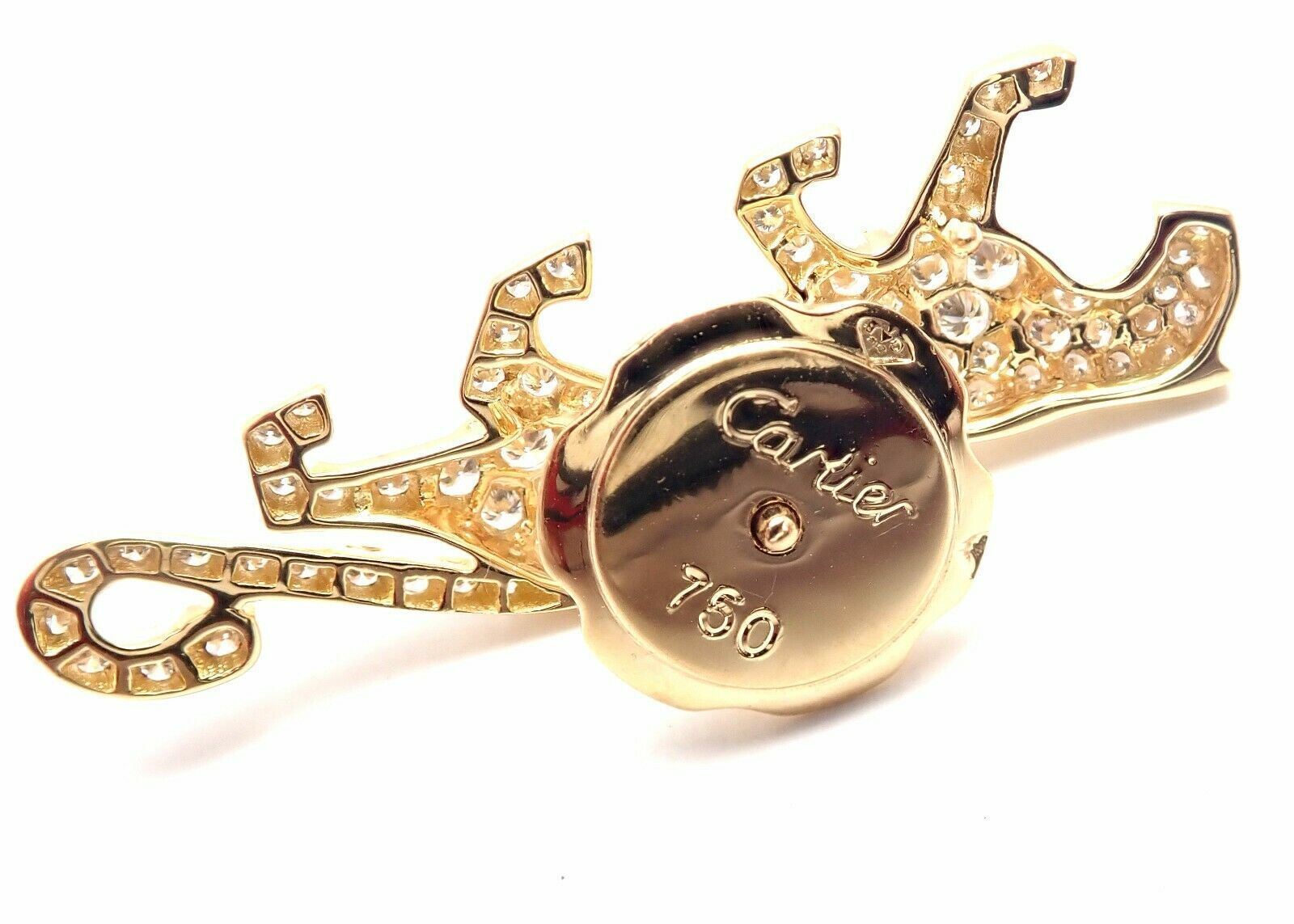 Authentic! Cartier Panther Panthere 18k Yellow Gold Diamond Tie Lapel Brooch Pin | Fortrove