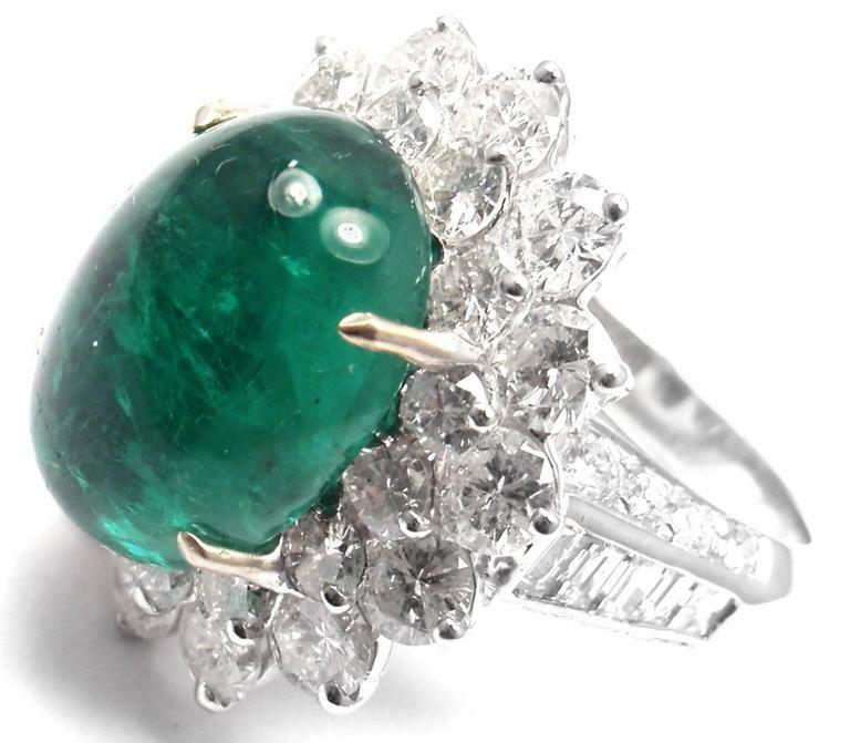 Authentic Craig Drake 18k White Gold Large 10.97ct Emerald Diamond Cocktail Ring | Fortrove