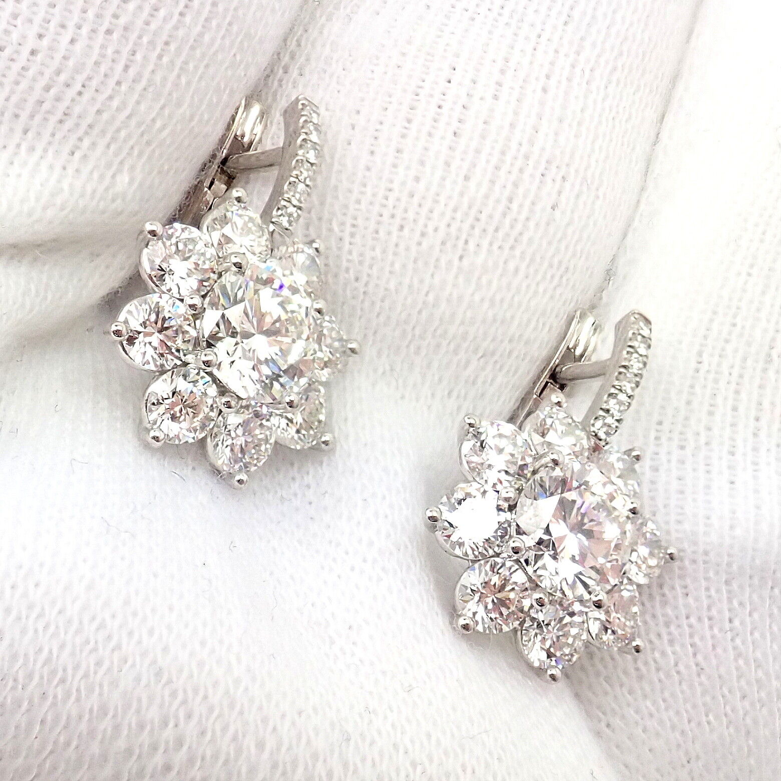 Authentic! T Foster & Co Platinum Flower 4.84ctw Diamond Stud Halo Earrings GIA | Fortrove
