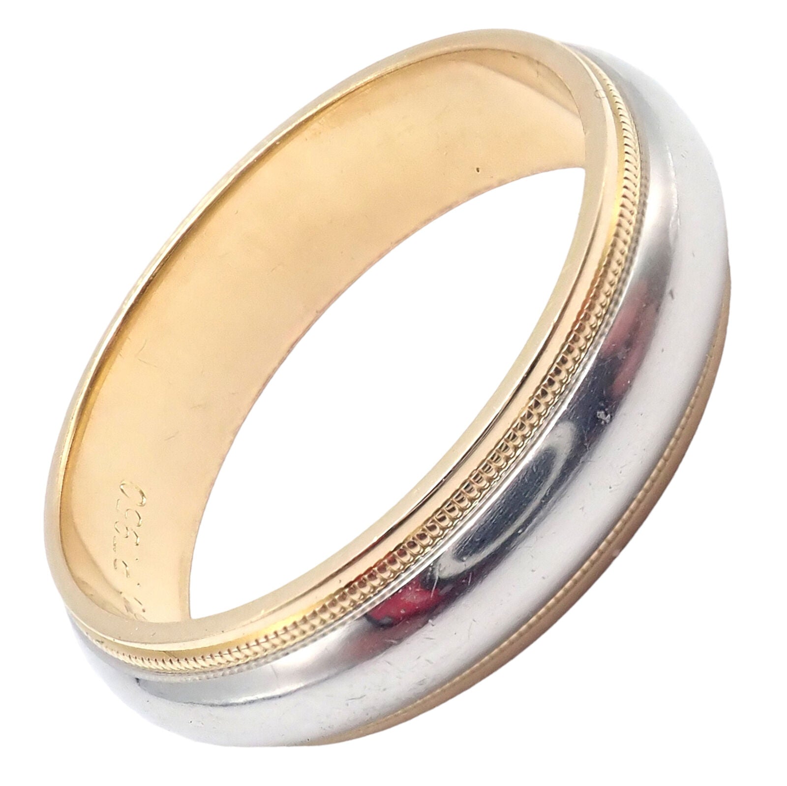 Tiffany & Co. 18k Yellow Gold Platinum 6mm Band Classic Milgrain Ring Sz 10 | Fortrove
