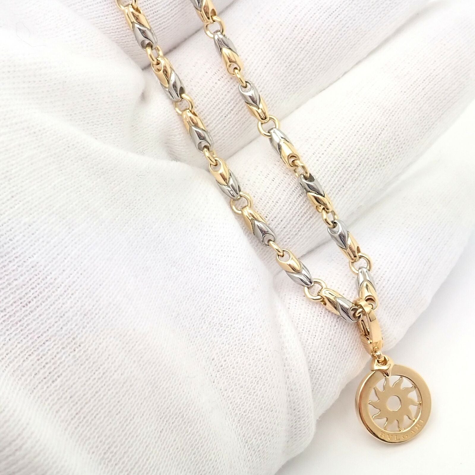 Authentic! Bulgari Tondo Sun 18k Yellow Gold Sun Pendant + 18k/SS Chain Necklace | Fortrove