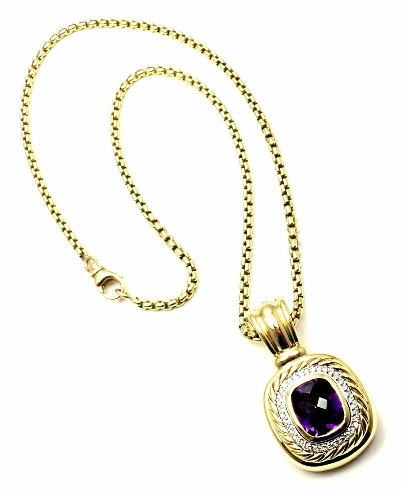 David Yurman Cable 18k Yellow Gold Amethyst Diamond Large Pendant Chain Necklace | Fortrove