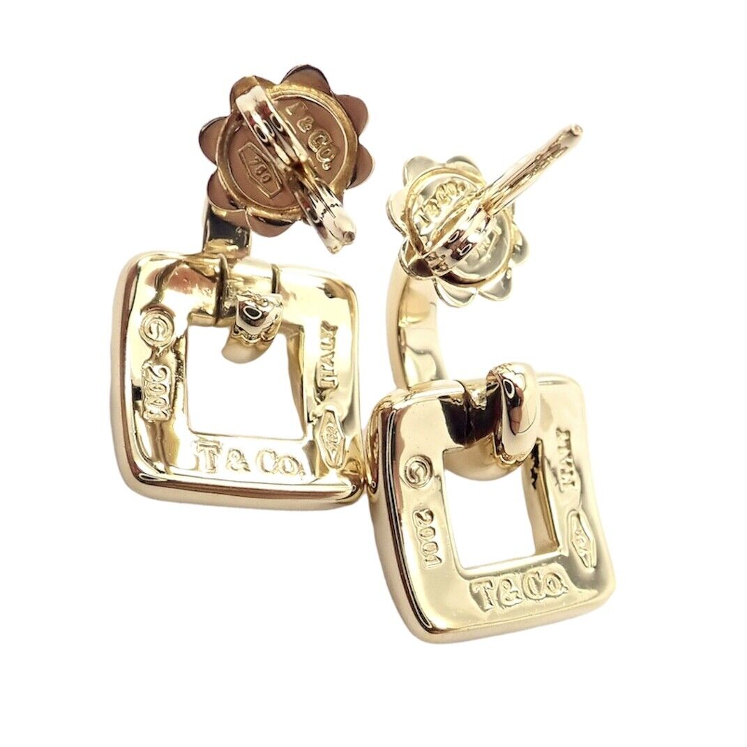 Rare! Authentic Vintage Tiffany & Co 18k Yellow Gold Square Earrings 2001 | Fortrove