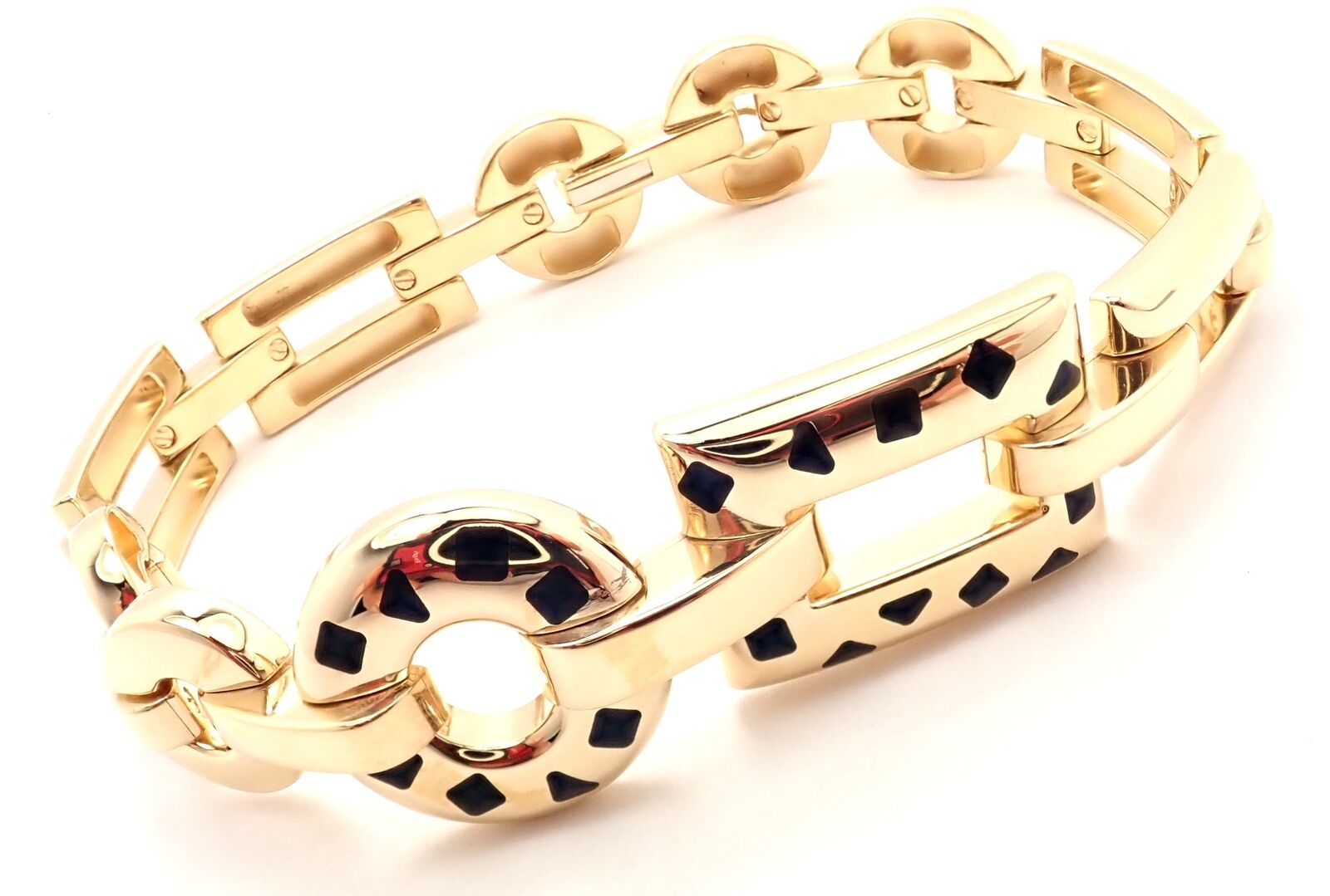Rare! Authentic Cartier Panthere 18k Gold Black Lacquer Spot Link Bracelet Paper | Fortrove