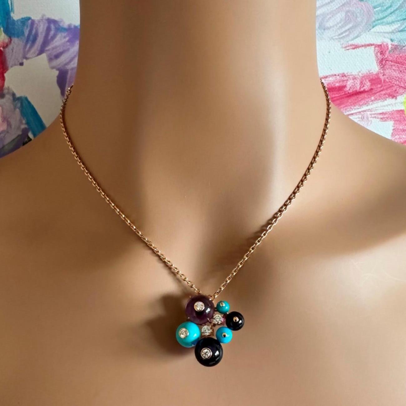 Rare! Authentic Cartier 18k Rose Gold Turquoise Diamond Delices De Goa Necklace | Fortrove