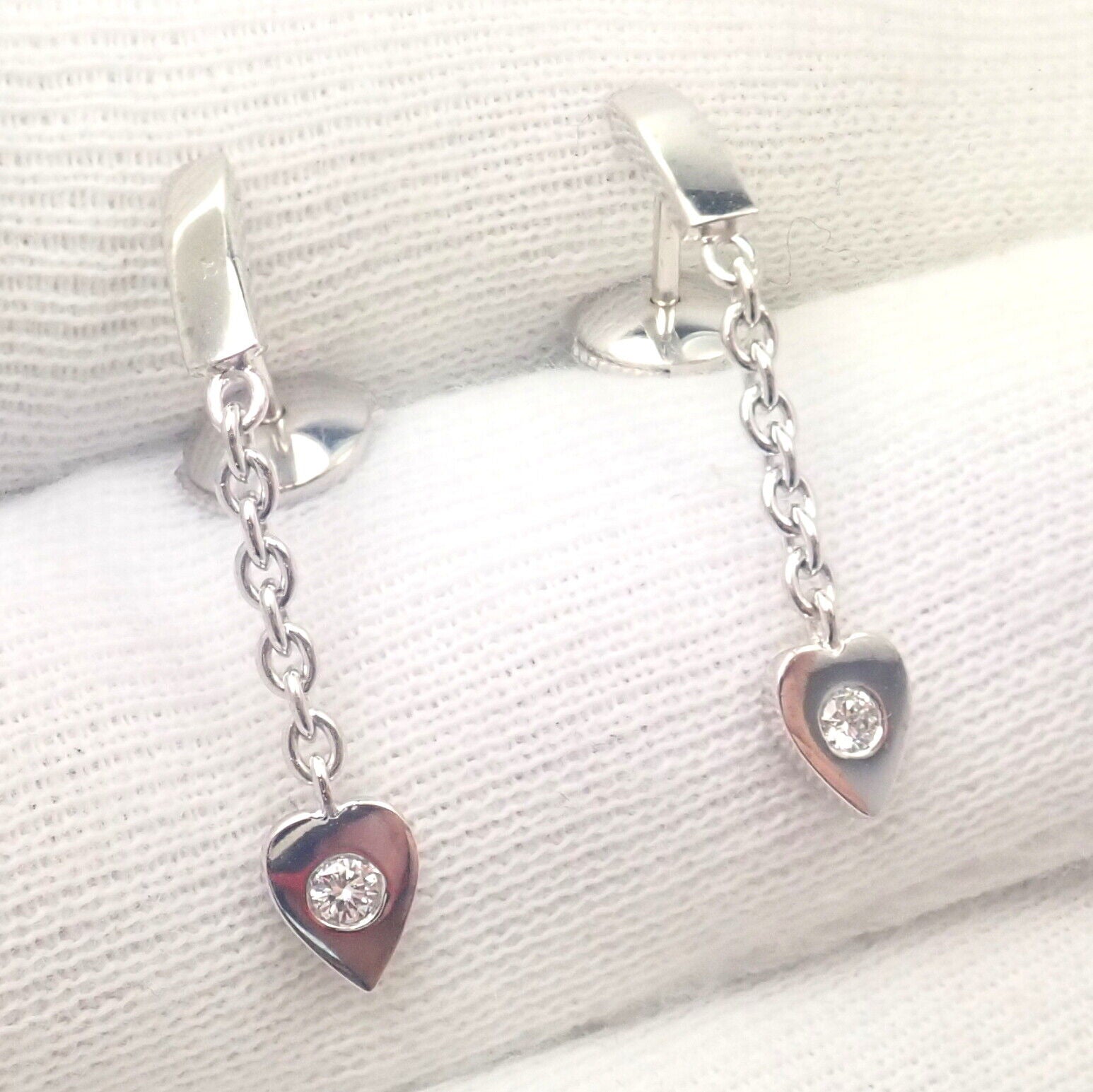 Authentic! Cartier 18k White Gold Diamond Mon Amour Dangle Heart Earrings | Fortrove