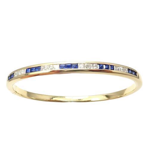 Rare! Craig Drake 18k Yellow Gold Diamond Sapphire Bangle Bracelet | Fortrove