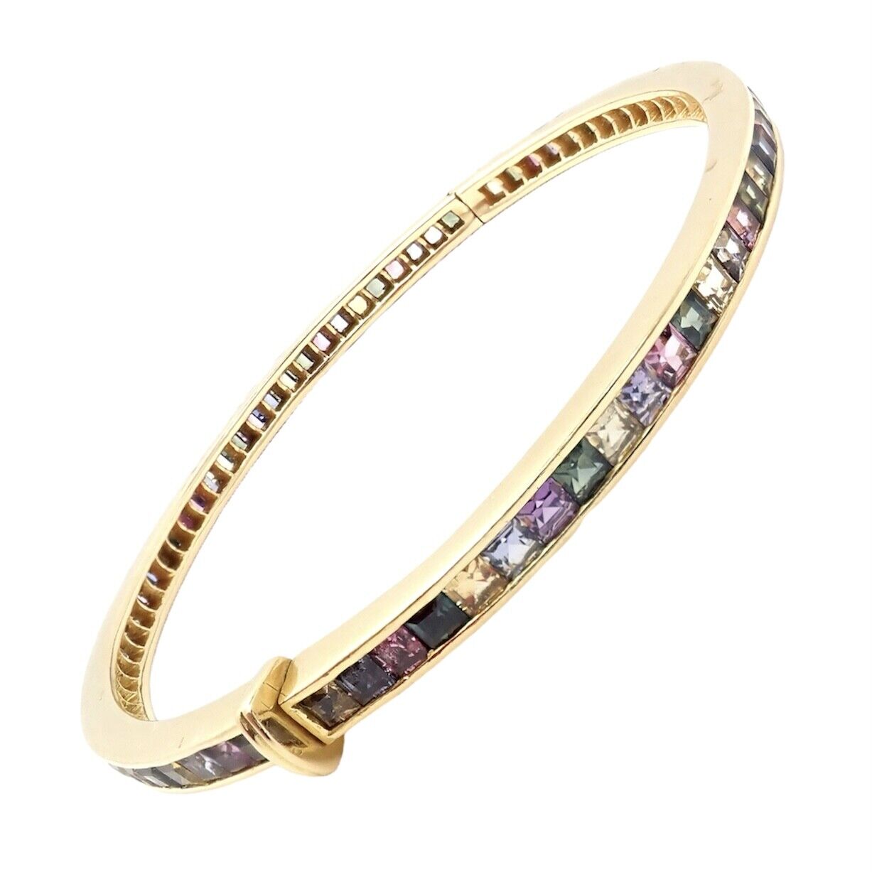 Authentic! Julius Cohen 18k Yellow Gold Diamond Pastel Color Stone Cuff Bracelet | Fortrove